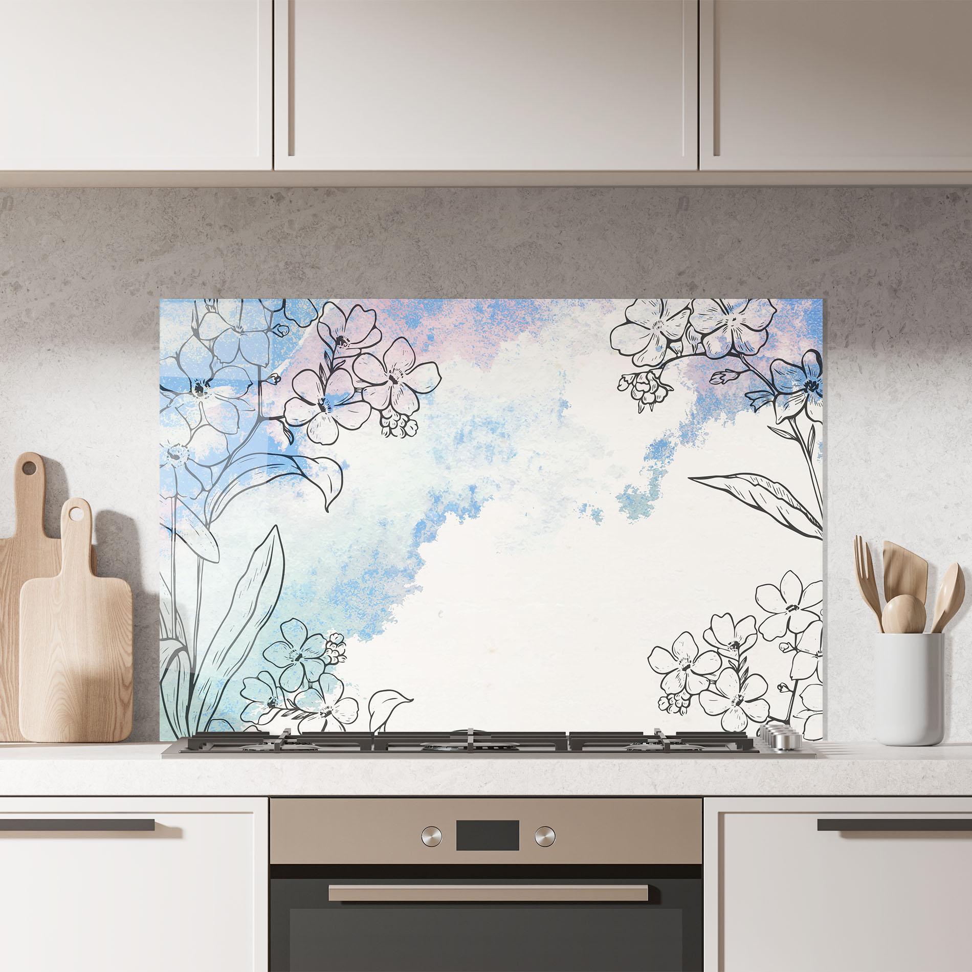 Panel Szklany do Kuchni Blue Watercolor Flower mockup 7