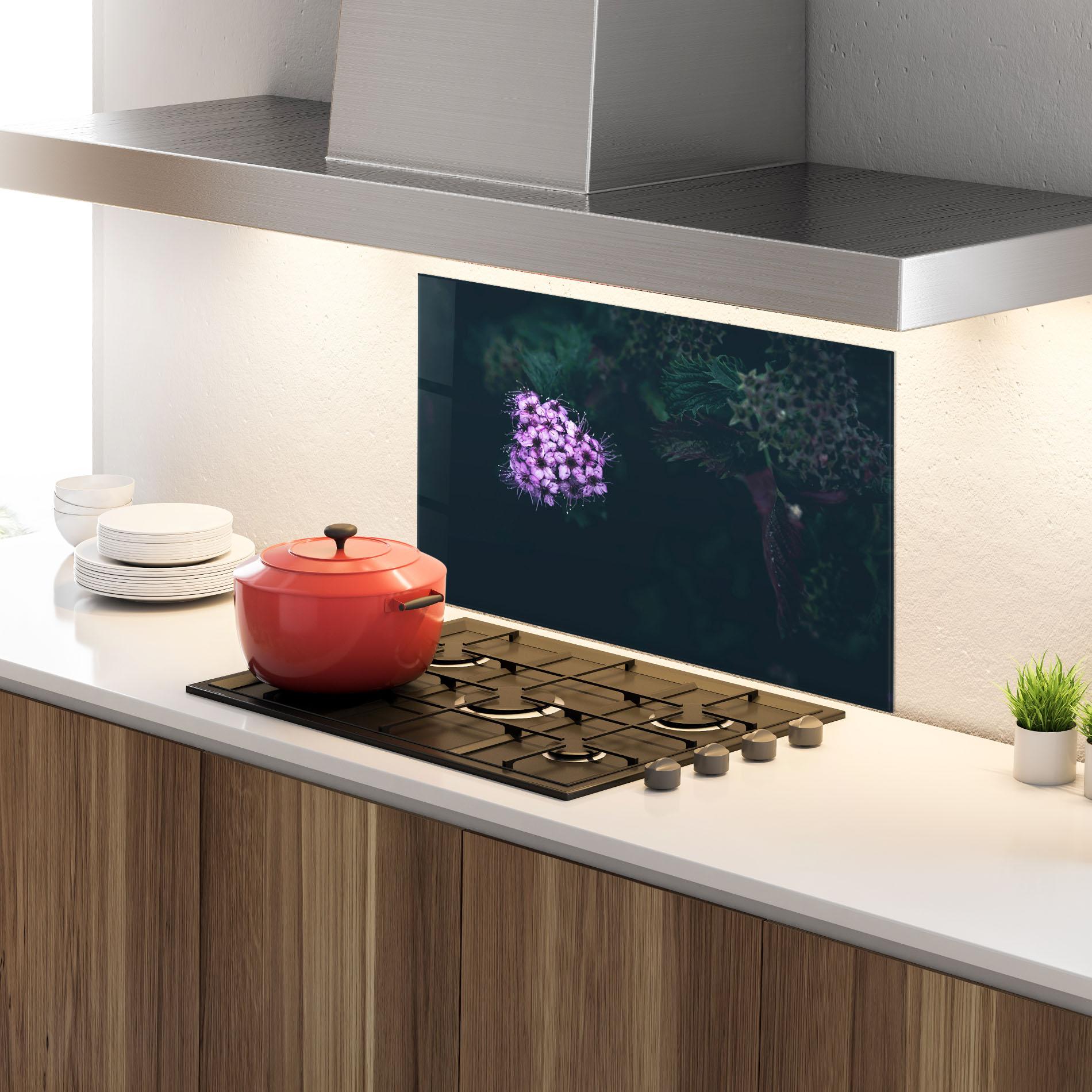 Panel Szklany do Kuchni Dark Purple Flower mockup 4
