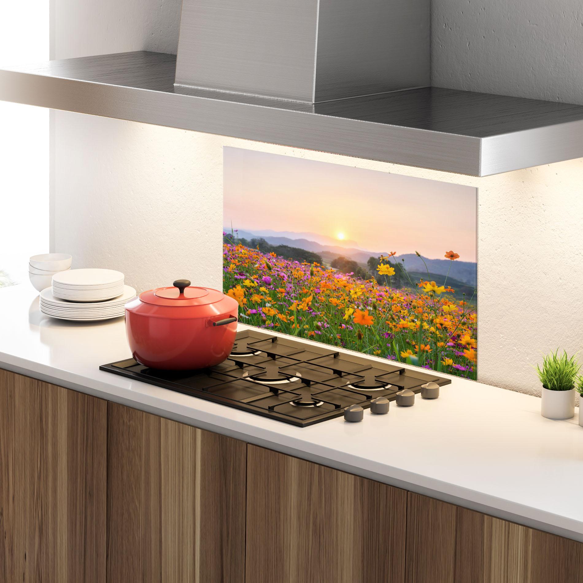 Panel Szklany do Kuchni Sunset Mountain Flowerf mockup 4