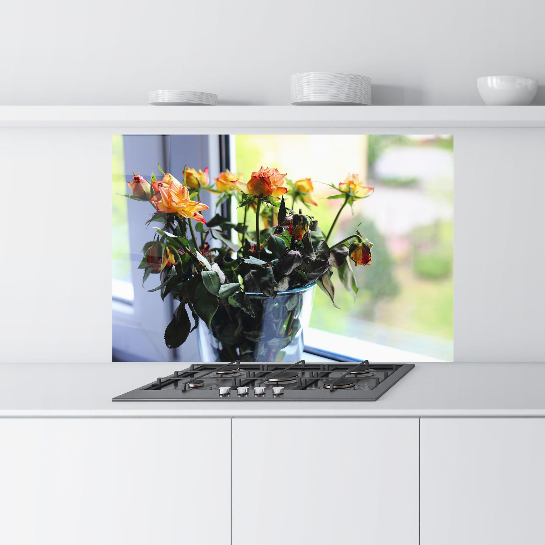 Panel Szklany do Kuchni Red Yellow Rose Vase mockup 9