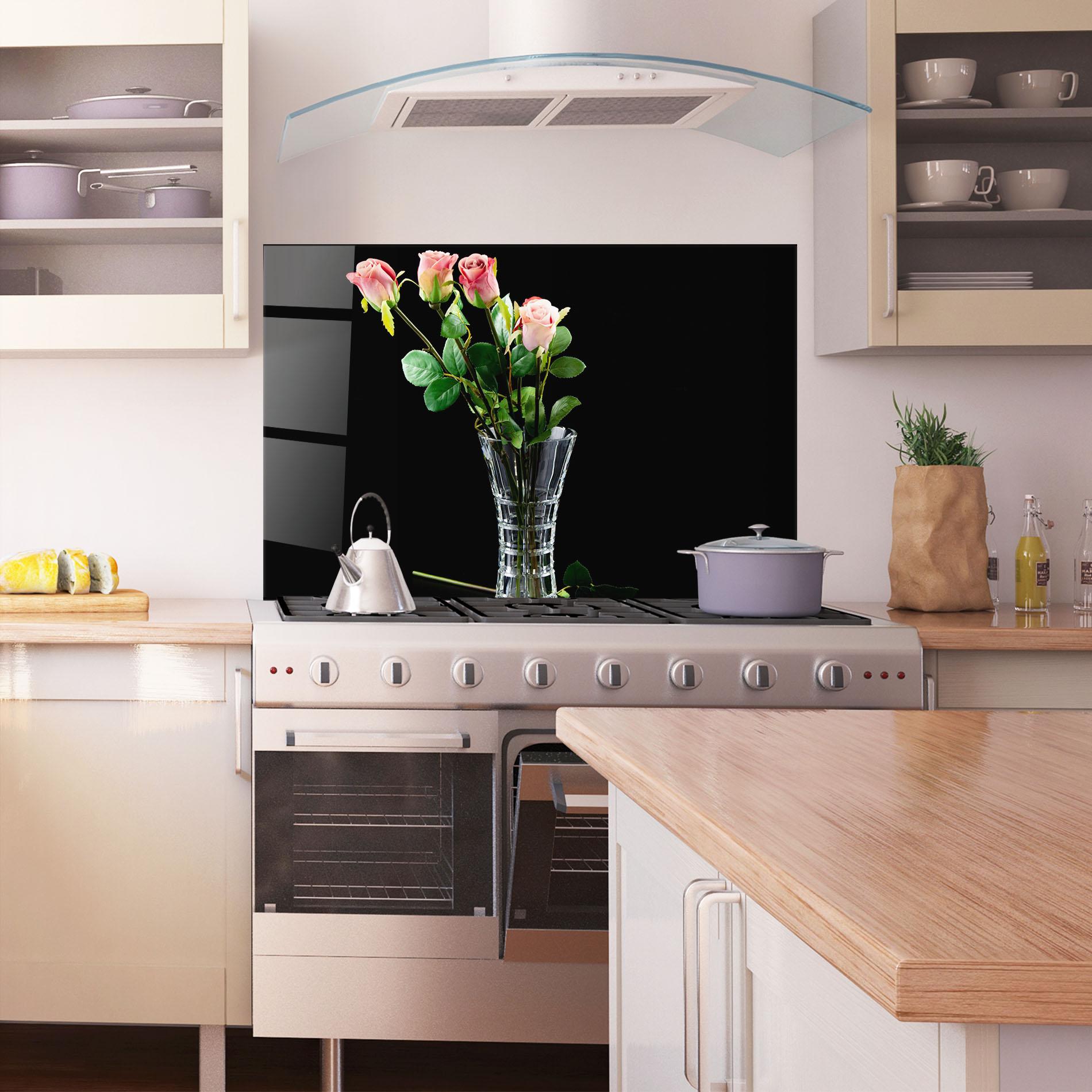 Panel Szklany do Kuchni Rose Vase Black mockup 1