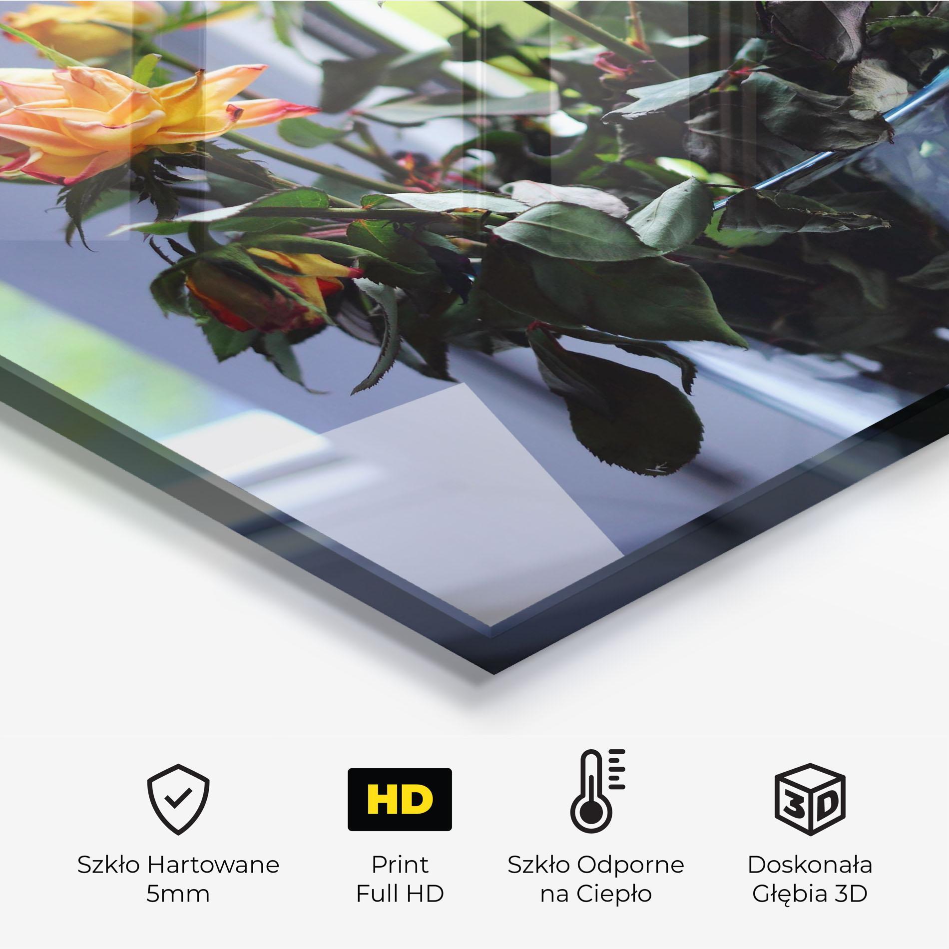 Panel Szklany do Kuchni Red Yellow Rose Vase mockup 2