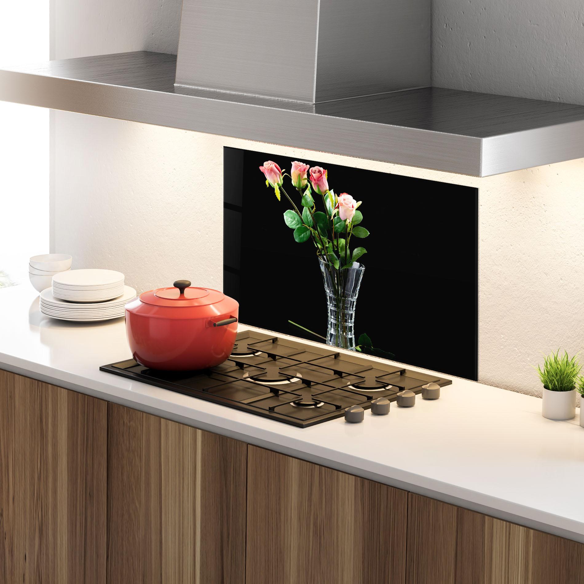 Panel Szklany do Kuchni Rose Vase Black mockup 4