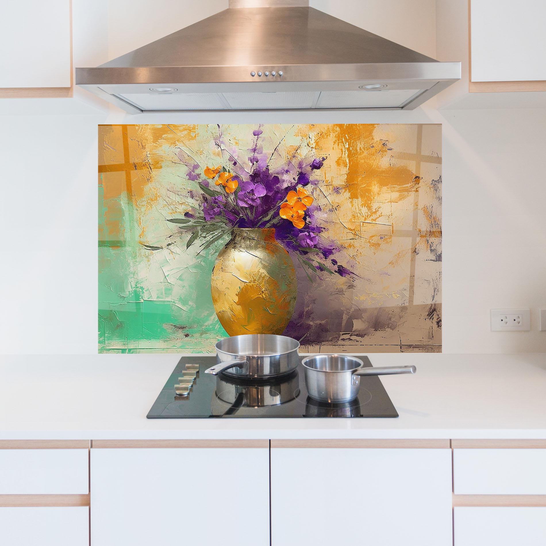 Panel Szklany do Kuchni Purple Orange Plant Vase mockup 5
