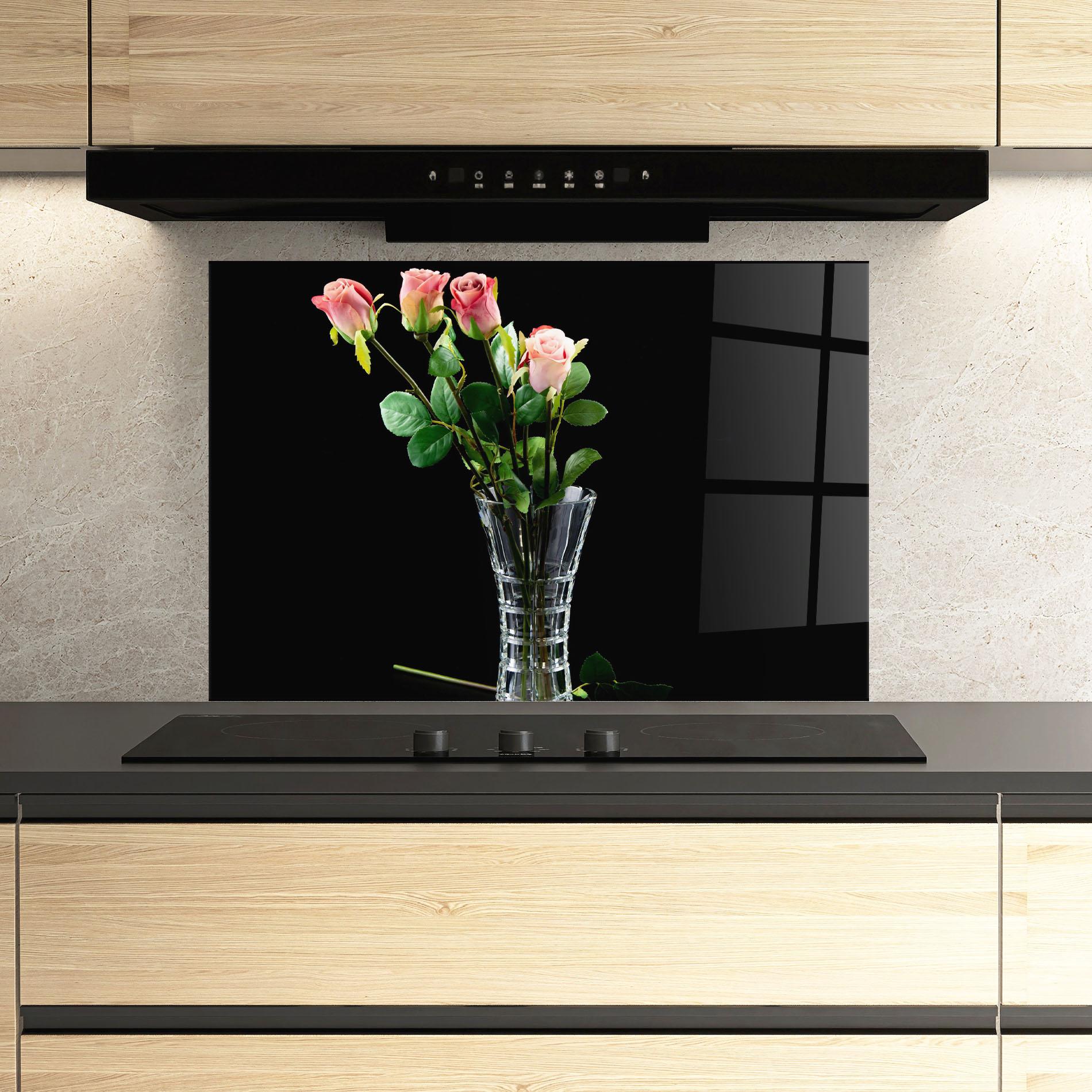 Panel Szklany do Kuchni Rose Vase Black mockup 3