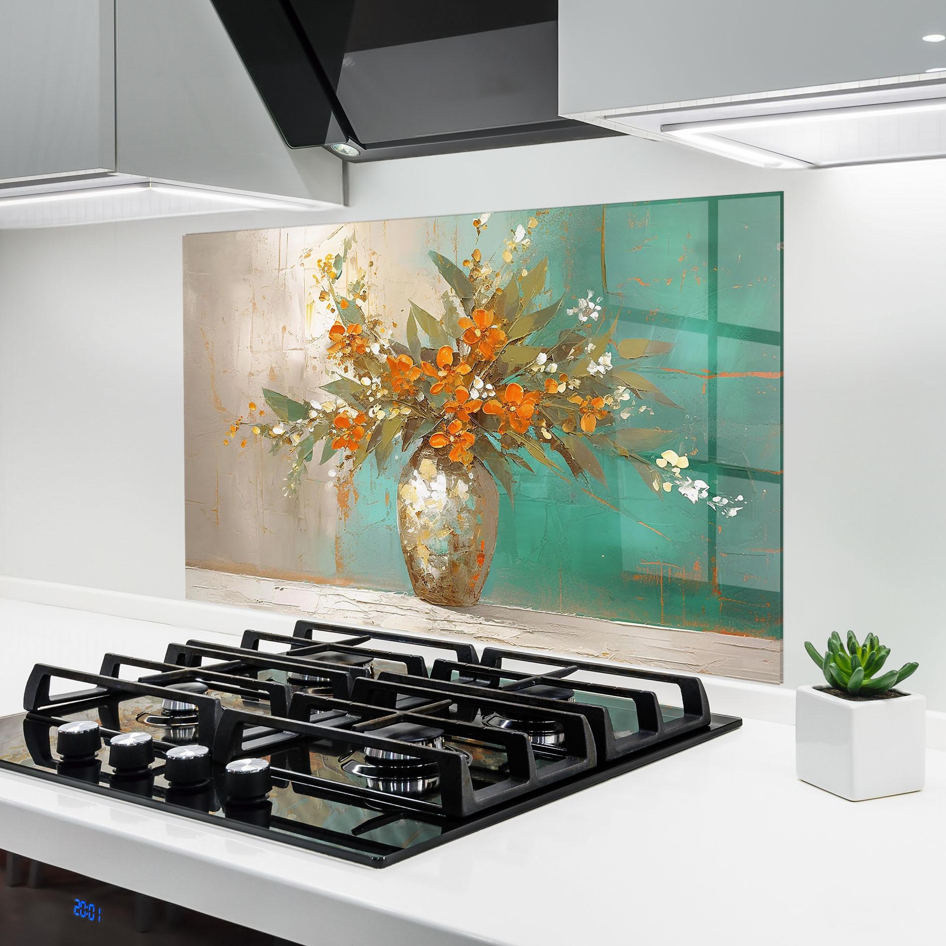 Panel Szklany do Kuchni Grey Vase Orange mockup 6