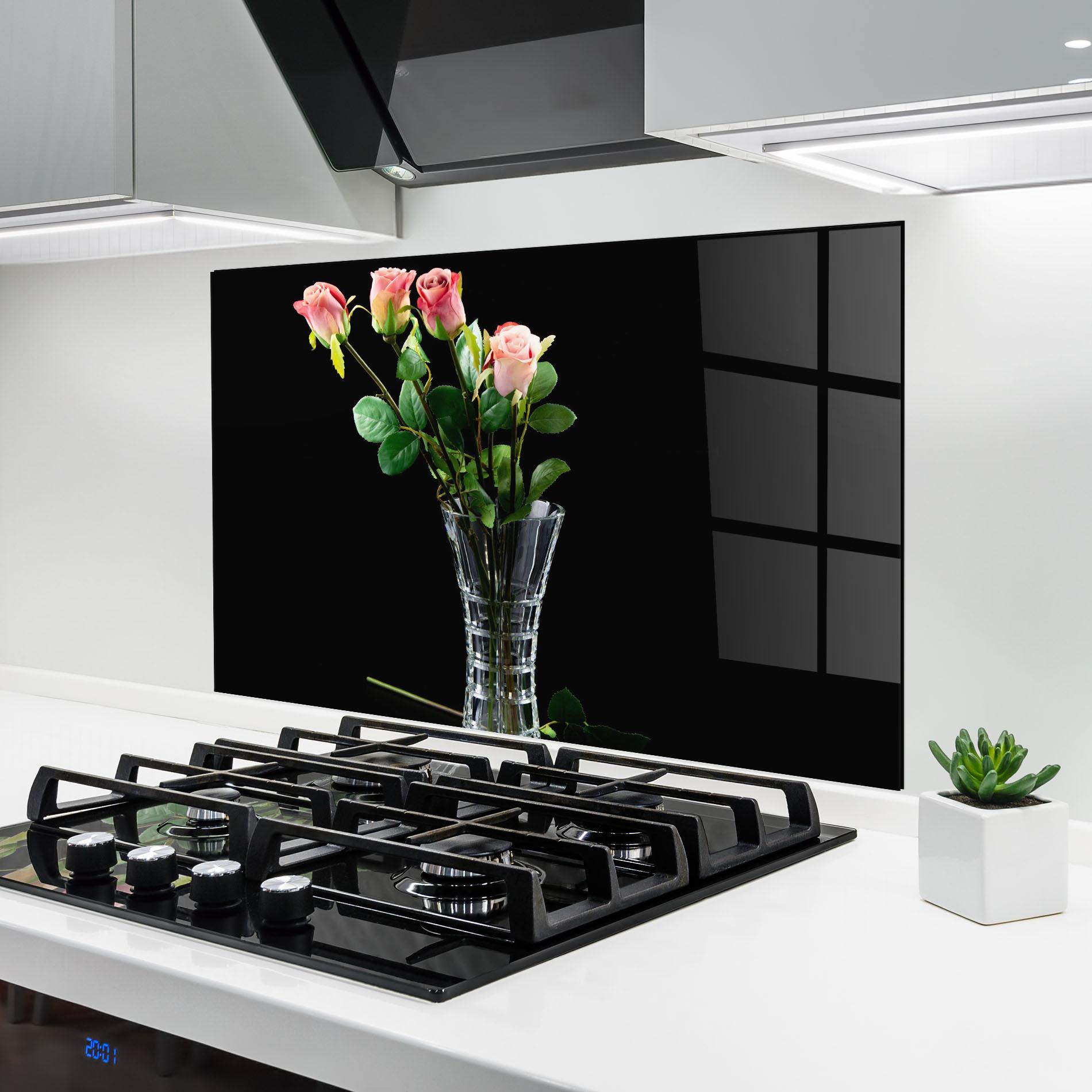 Panel Szklany do Kuchni Rose Vase Black mockup 6