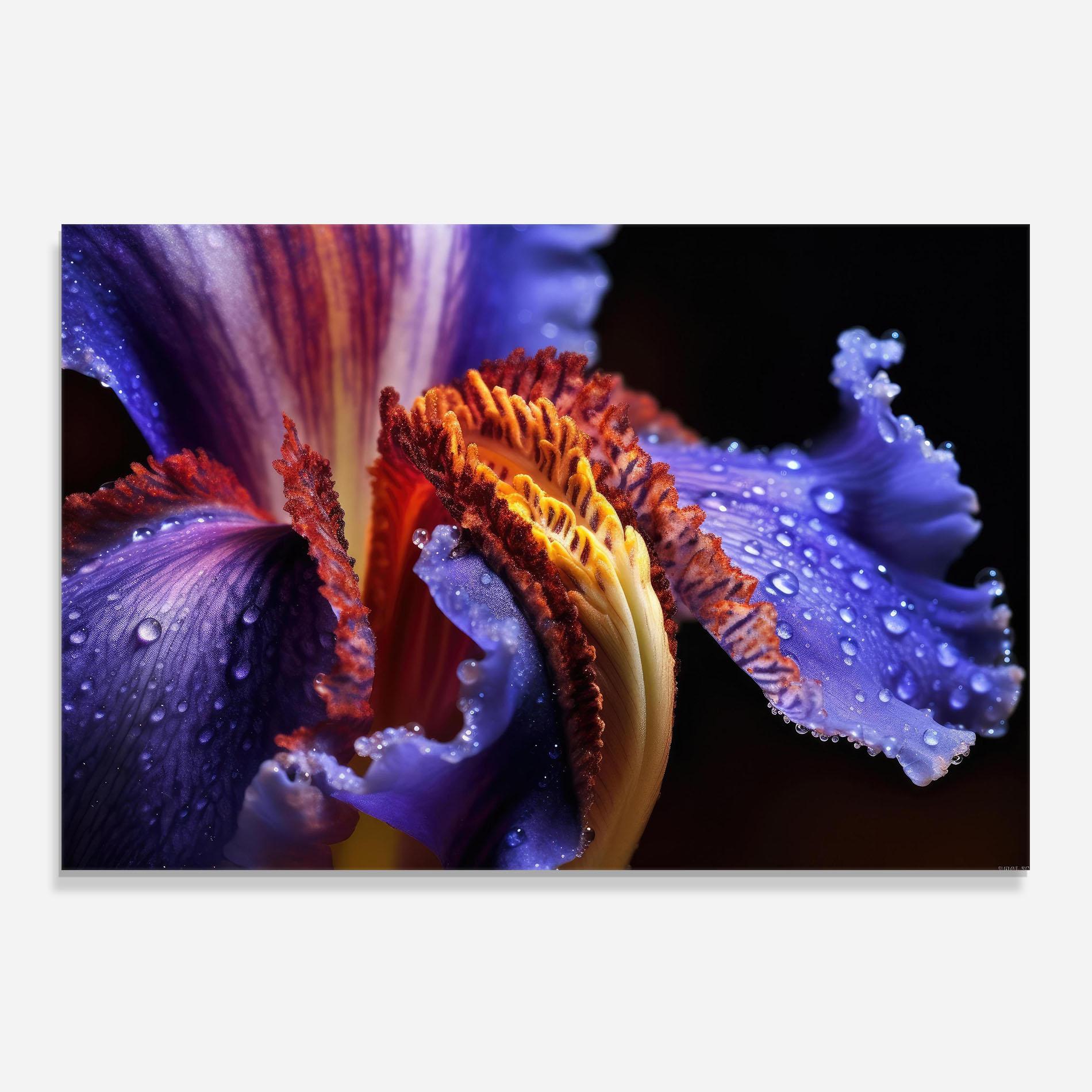 Panel Szklany do Kuchni Close Up Blue Iris After Rain mockup 0