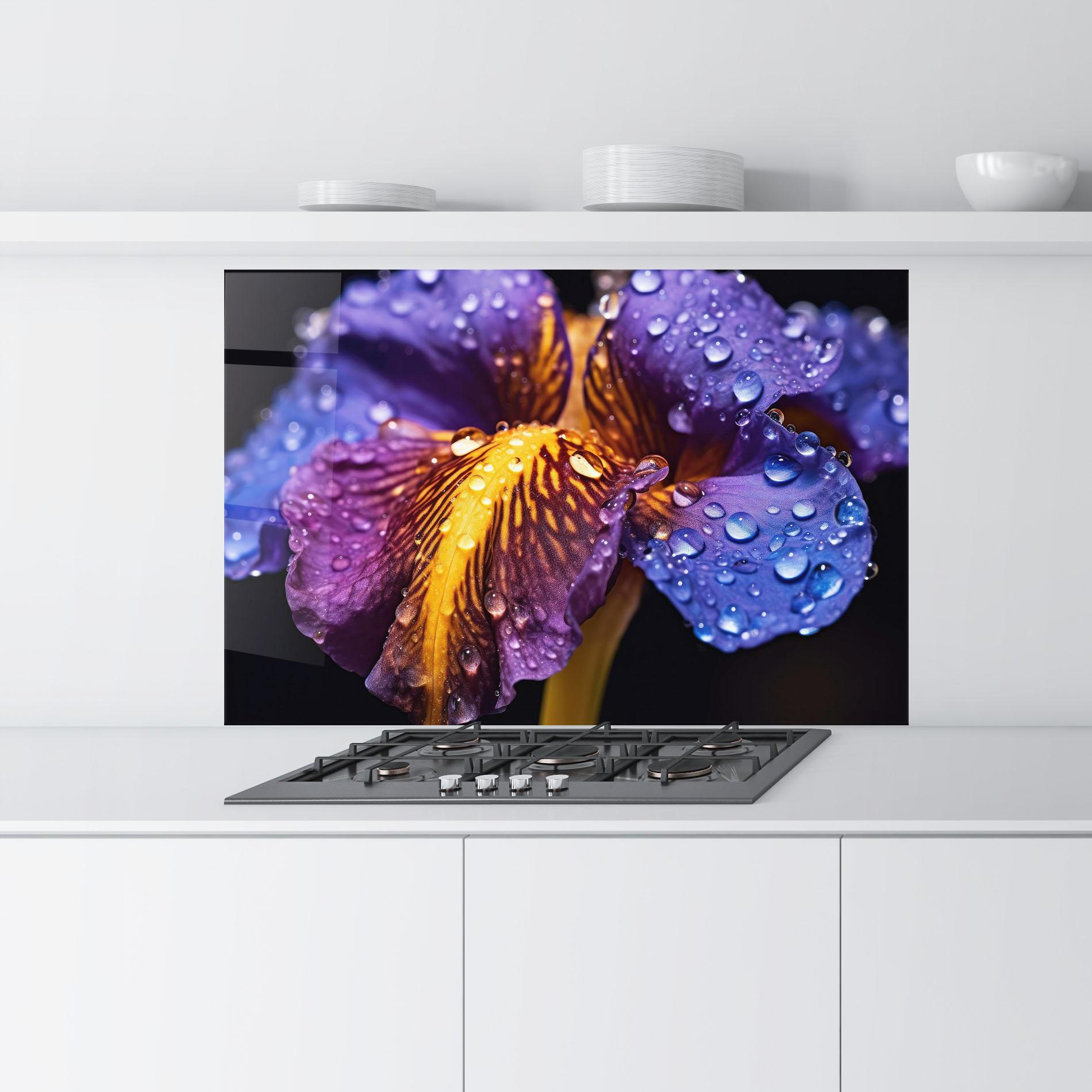 Panel Szklany do Kuchni Close Up Iris After Rain mockup 9