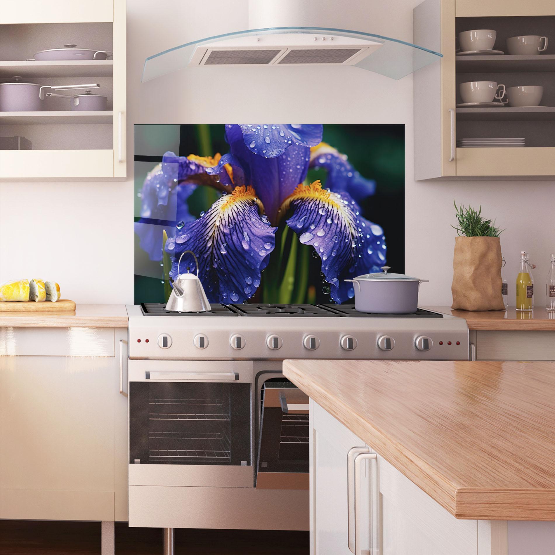 Panel Szklany do Kuchni Iris Close Up Aftrer Rain mockup 1