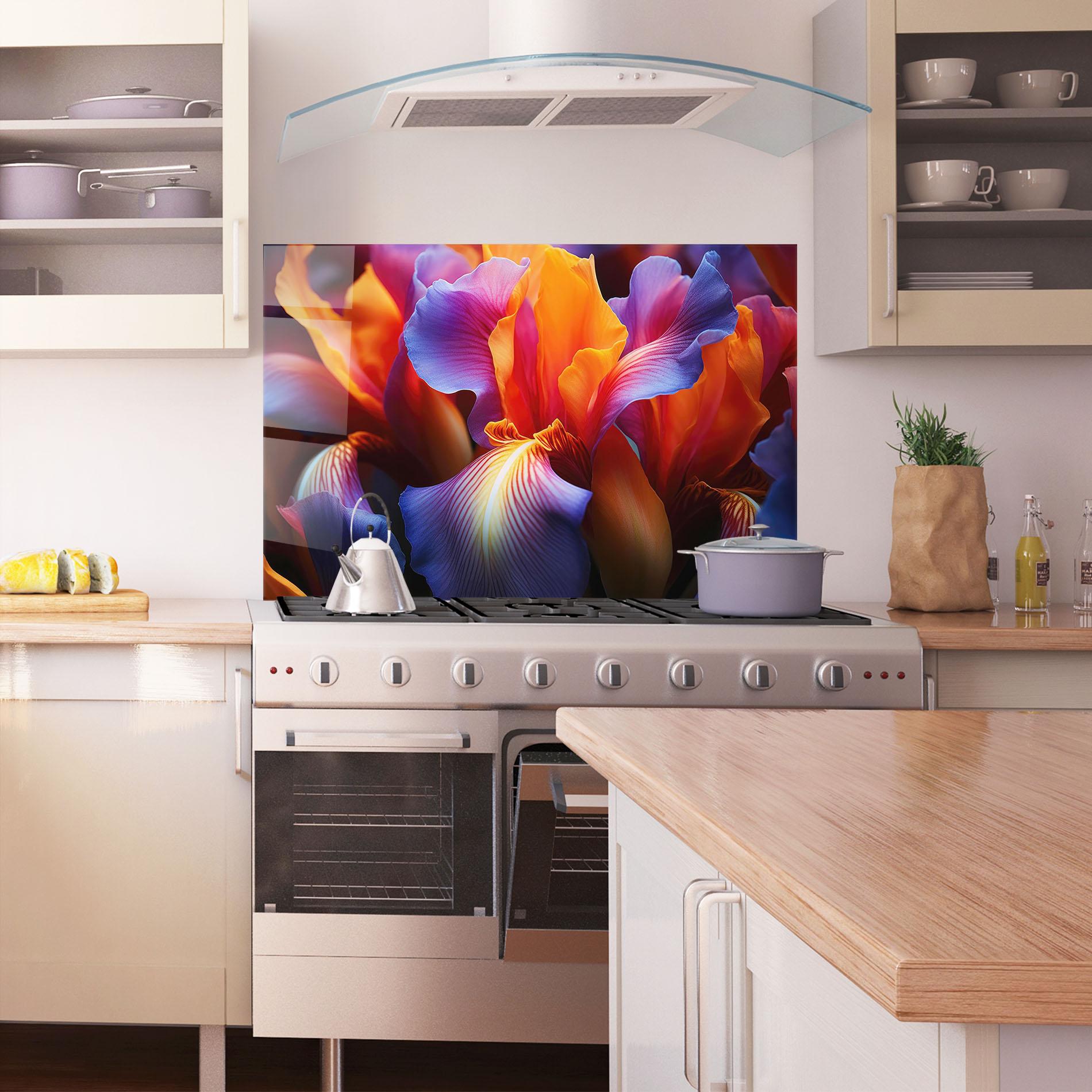 Panel Szklany do Kuchni Orange Purple Iris mockup 1