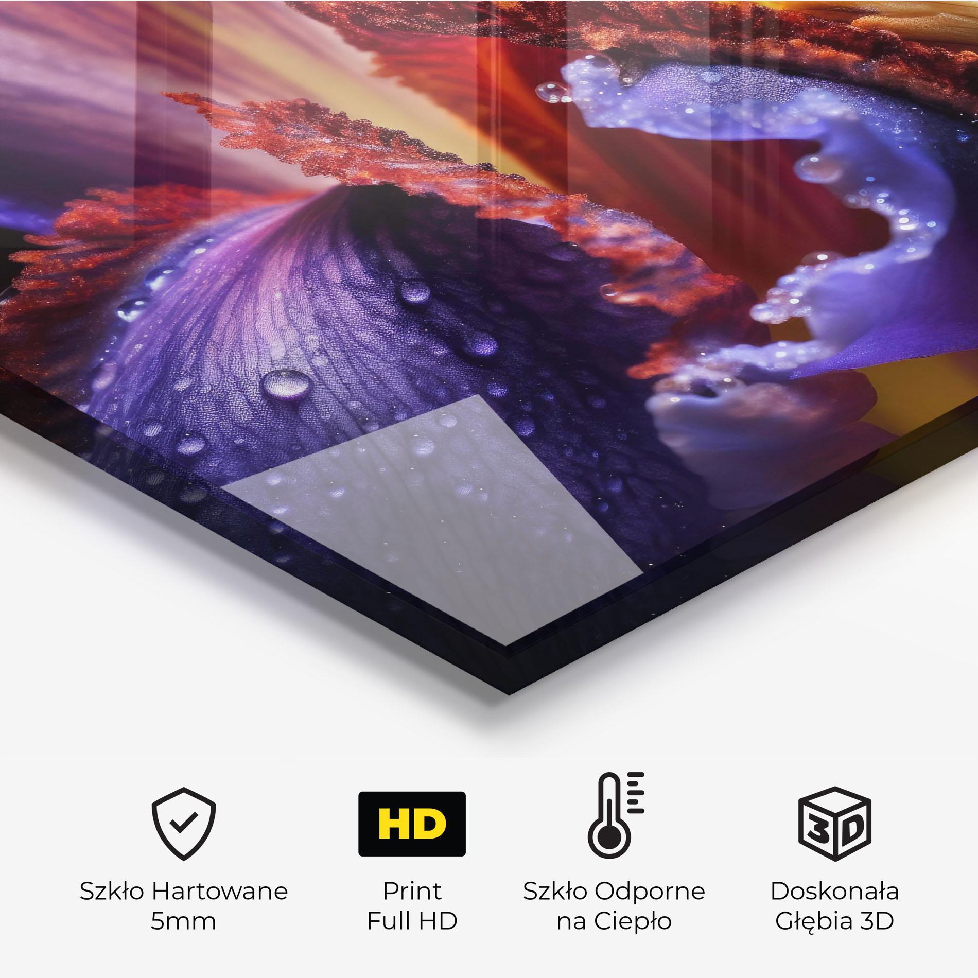 Panel Szklany do Kuchni Close Up Blue Iris After Rain mockup 2