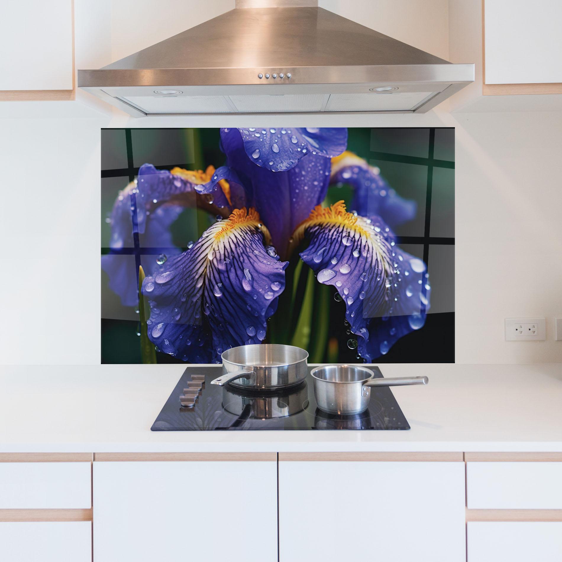 Panel Szklany do Kuchni Iris Close Up Aftrer Rain mockup 5