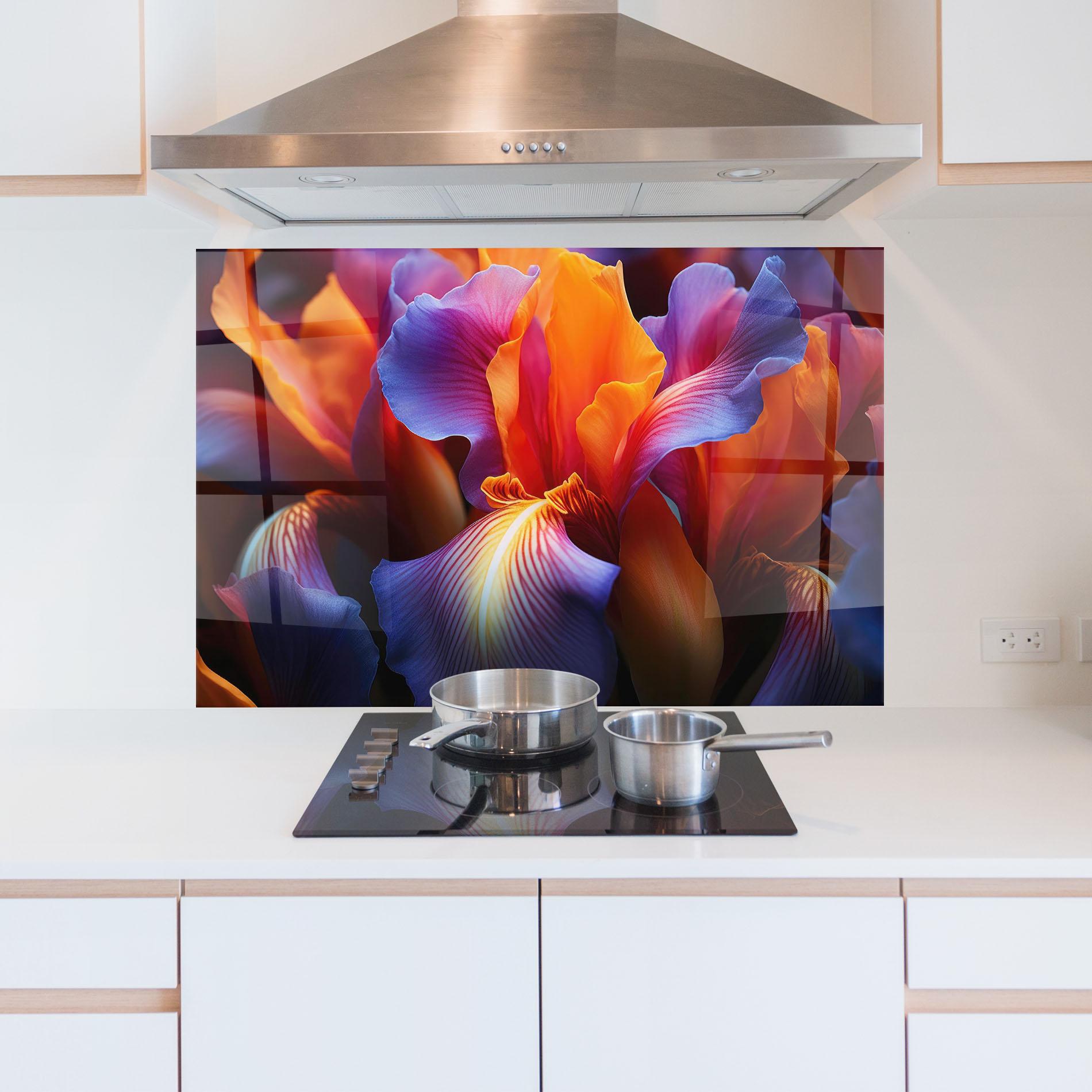 Panel Szklany do Kuchni Orange Purple Iris mockup 5