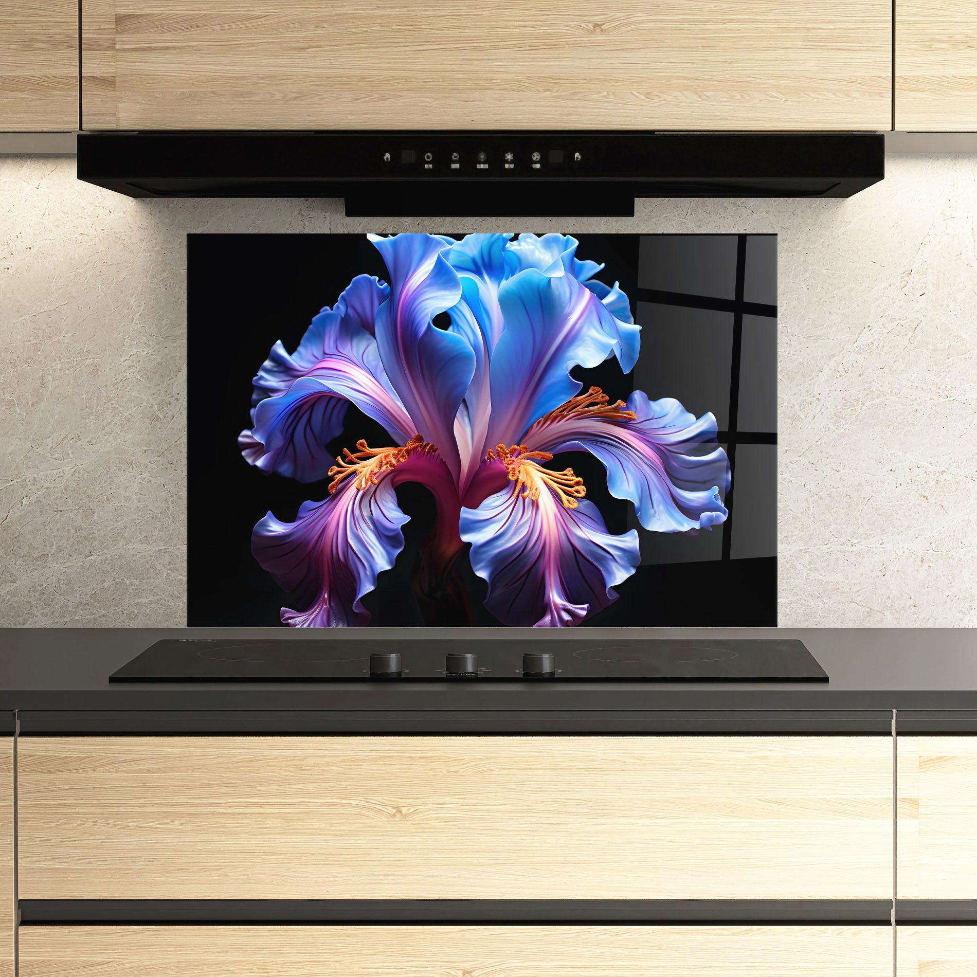 Panel Szklany do Kuchni Beautiful Iris On Black mockup 3