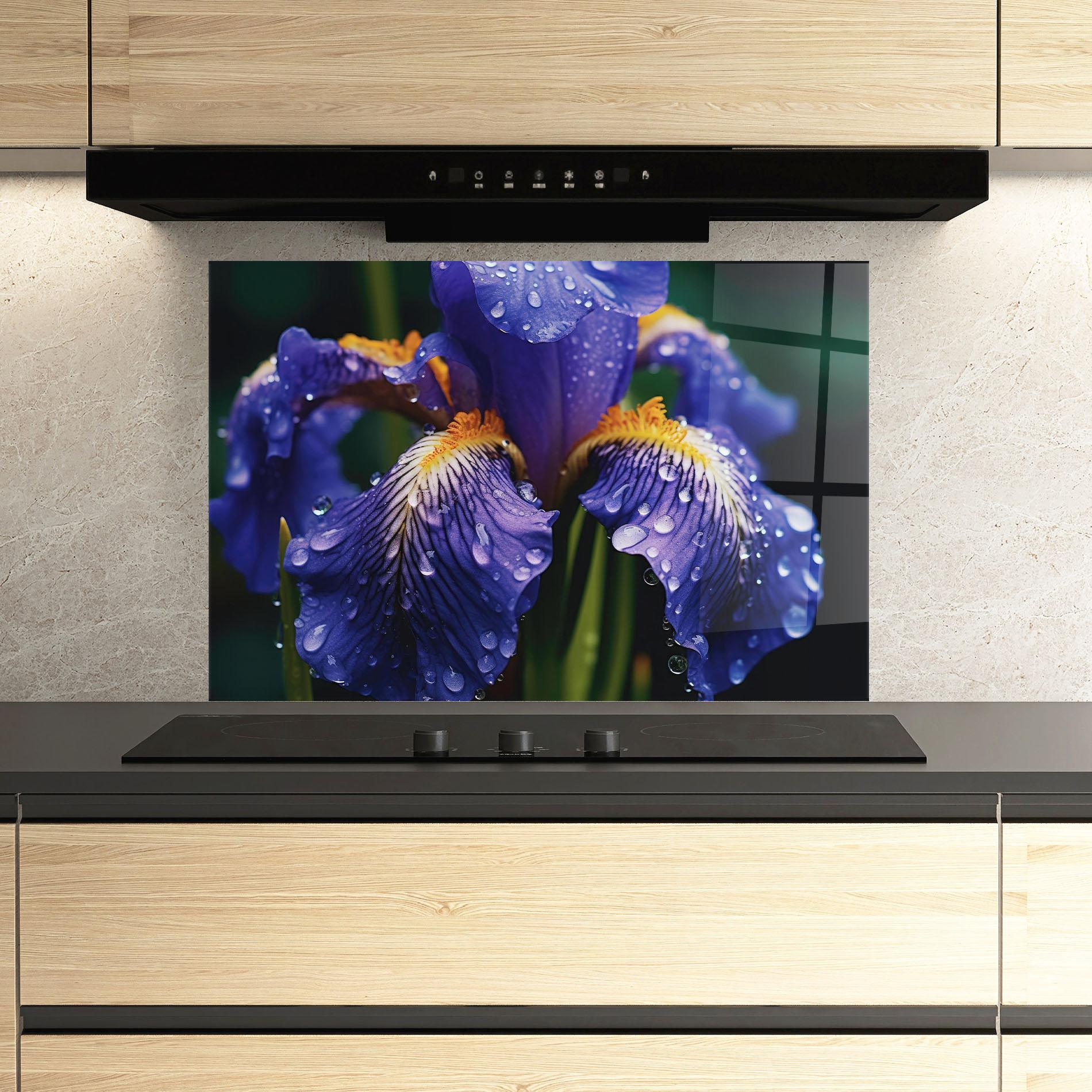 Panel Szklany do Kuchni Iris Close Up Aftrer Rain mockup 3