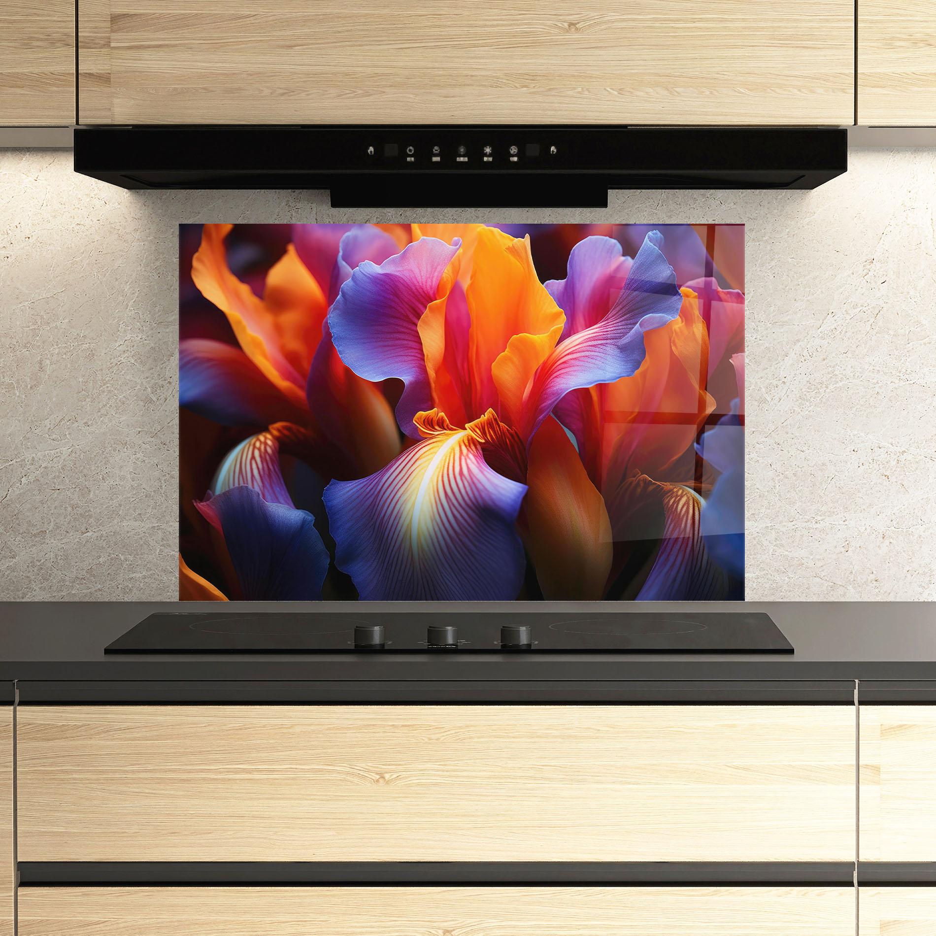 Panel Szklany do Kuchni Orange Purple Iris mockup 3
