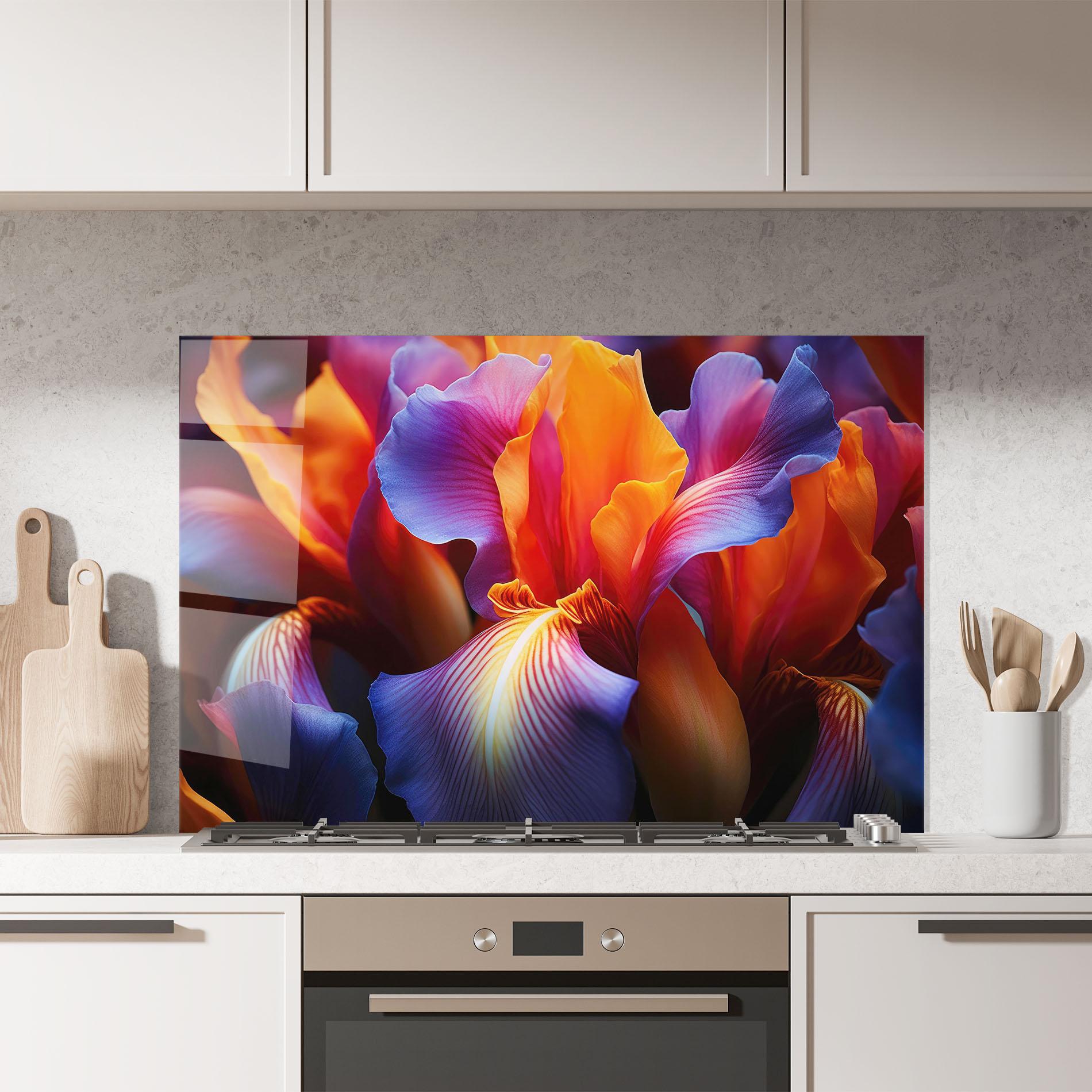 Panel Szklany do Kuchni Orange Purple Iris mockup 7