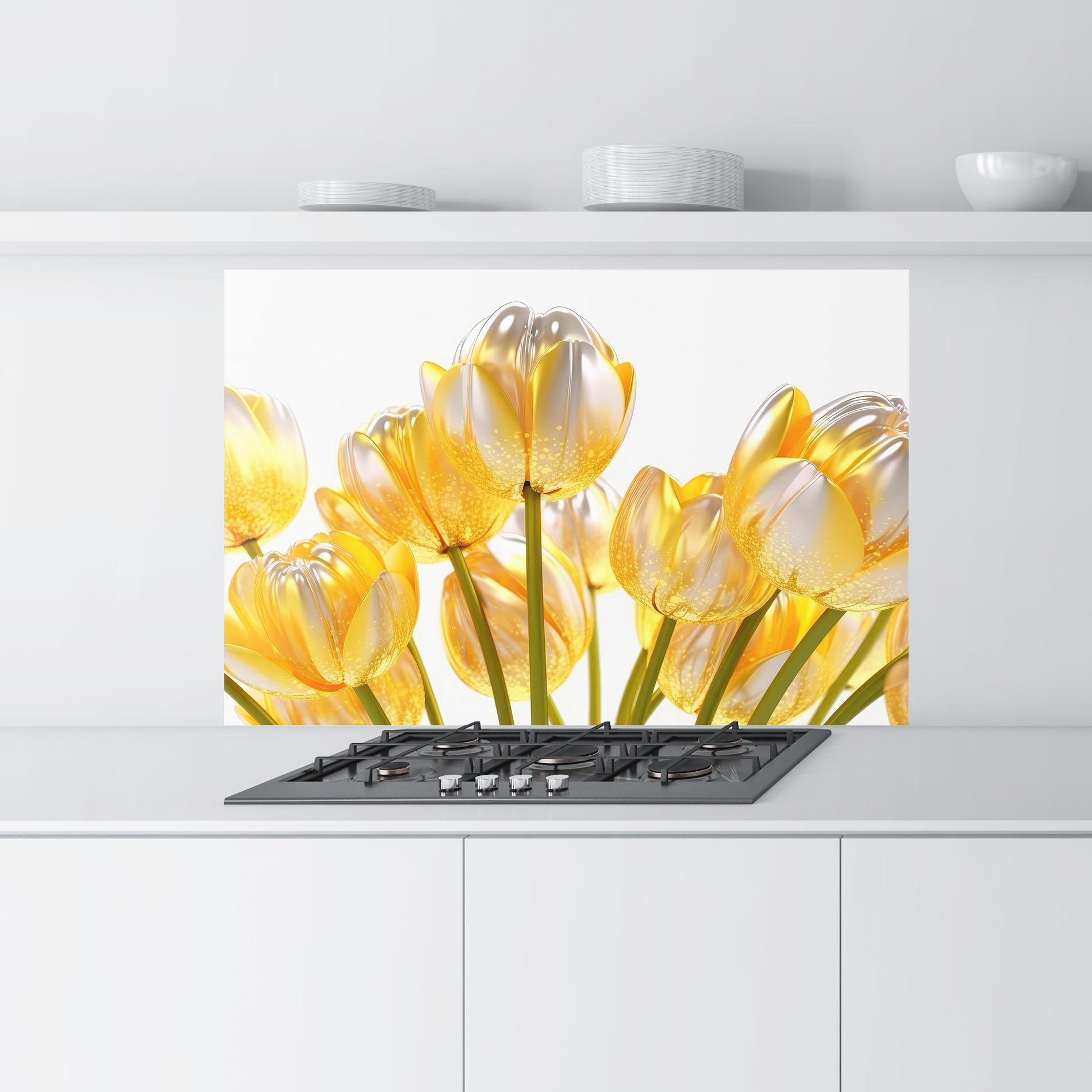 Panel Szklany do Kuchni Gold White Tulips mockup 9