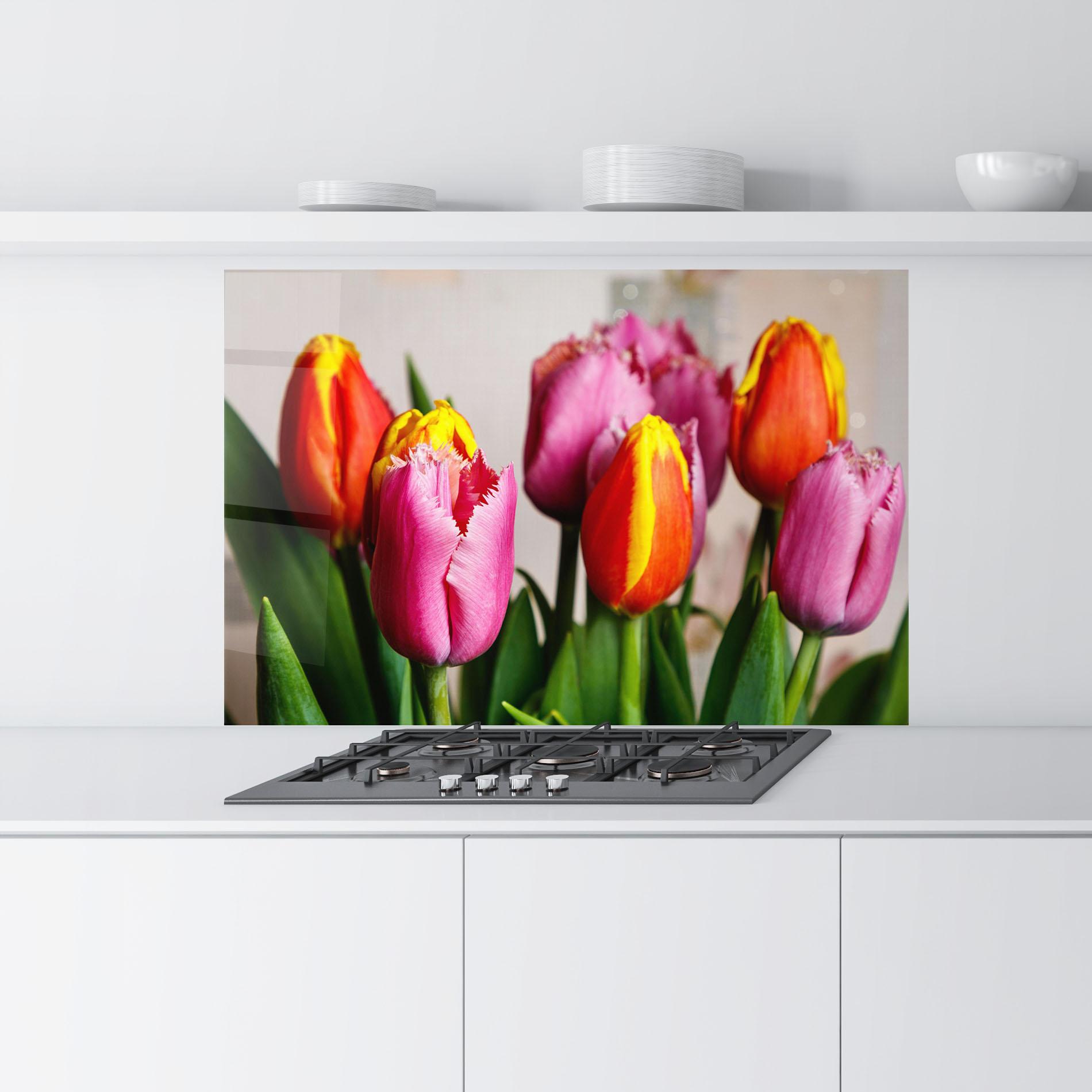 Panel Szklany do Kuchni Pink Orange Tulips mockup 9