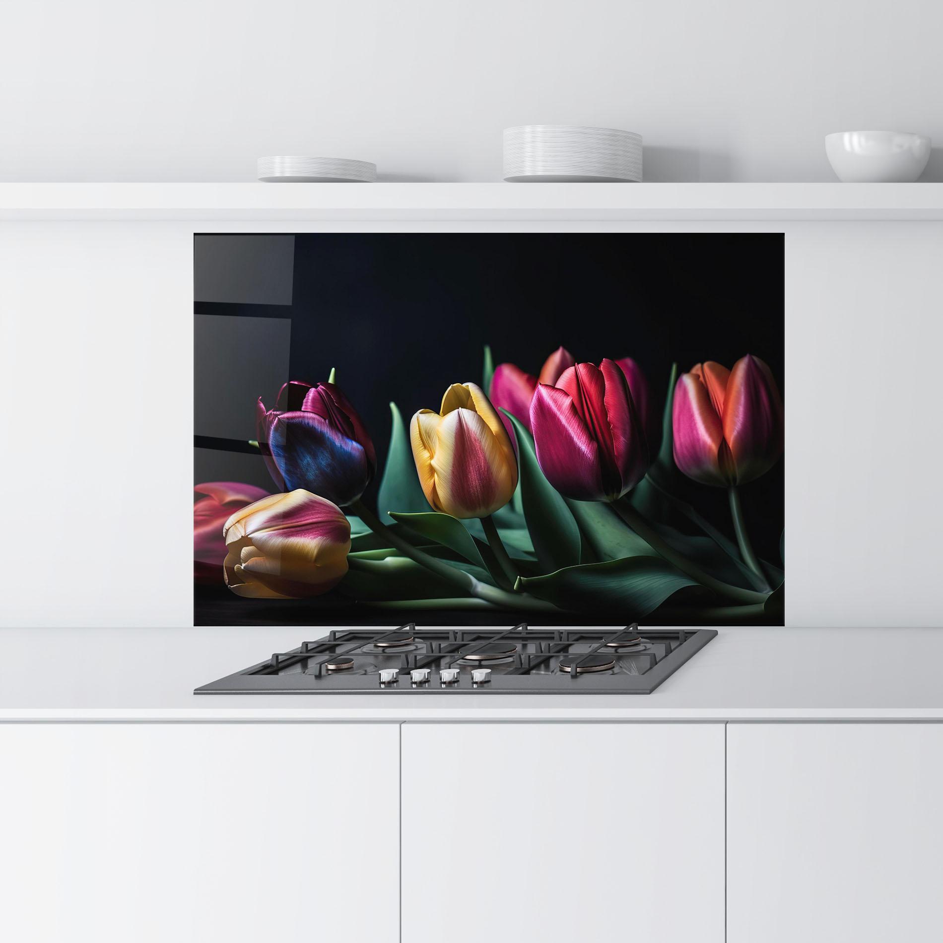 Panel Szklany do Kuchni Pink Yellow Tulips mockup 9