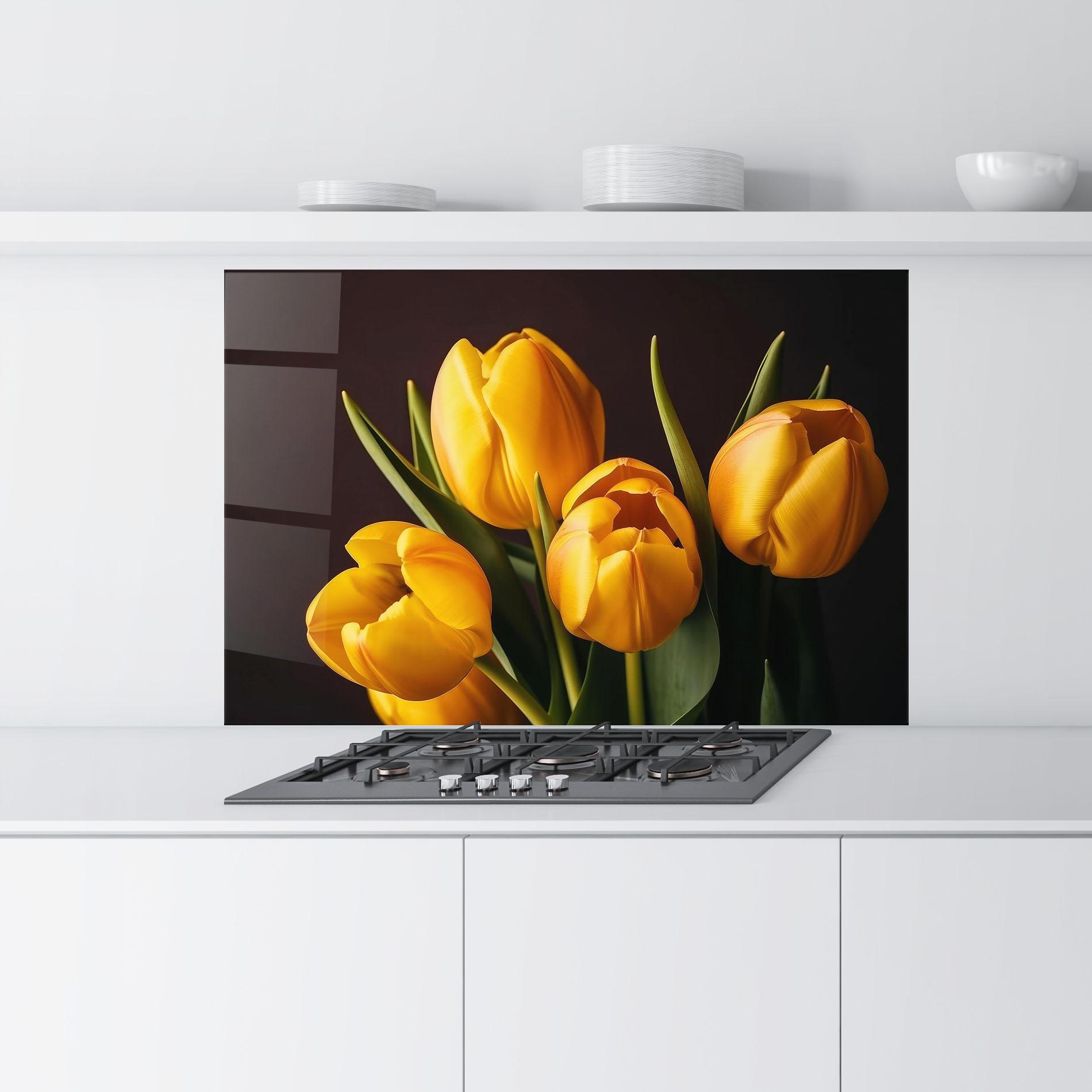 Panel Szklany do Kuchni Strong Yellow Tulips mockup 9