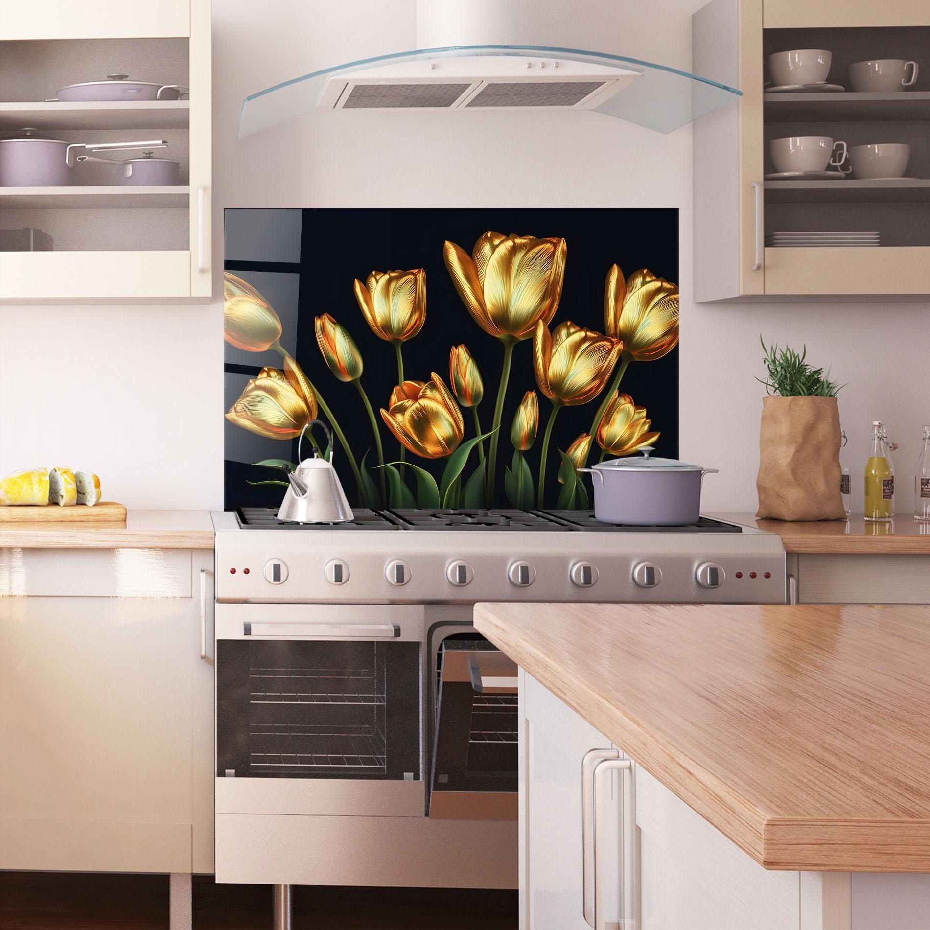 Panel Szklany do Kuchni Gold Pretty Tulips mockup 1