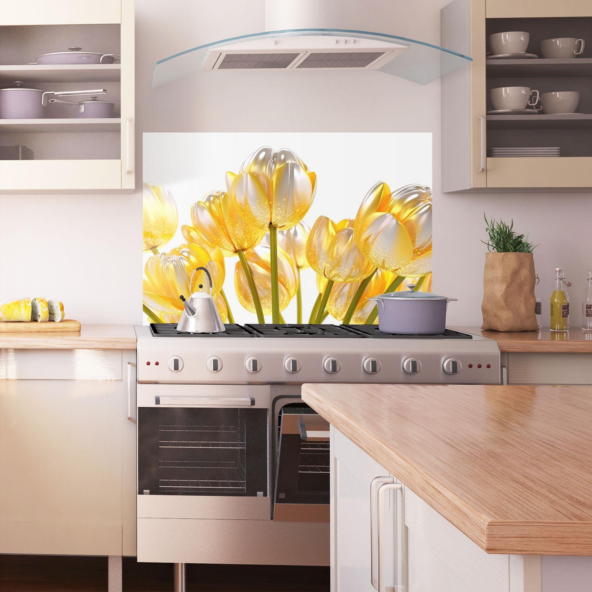 Panel Szklany do Kuchni Gold White Tulips mockup 1
