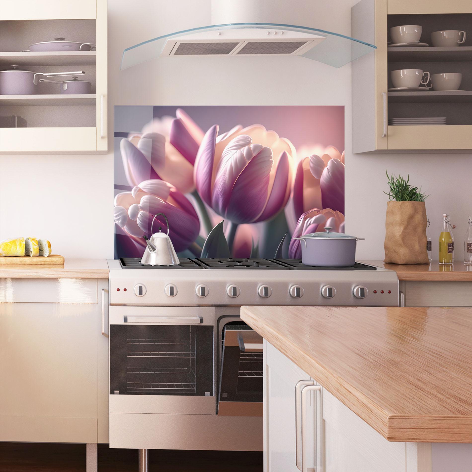 Panel Szklany do Kuchni Pastel Pink Tulips mockup 1