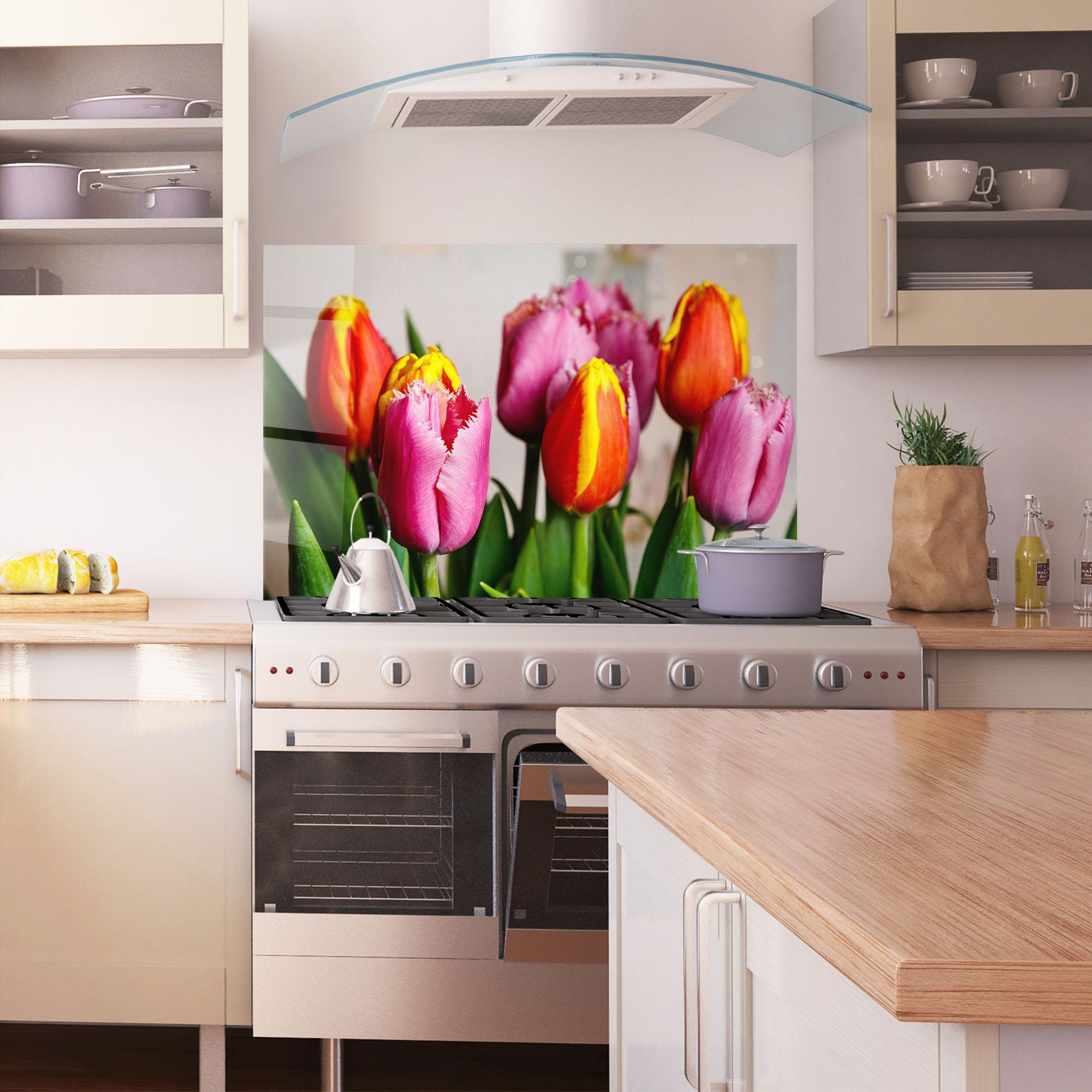 Panel Szklany do Kuchni Pink Orange Tulips mockup 1