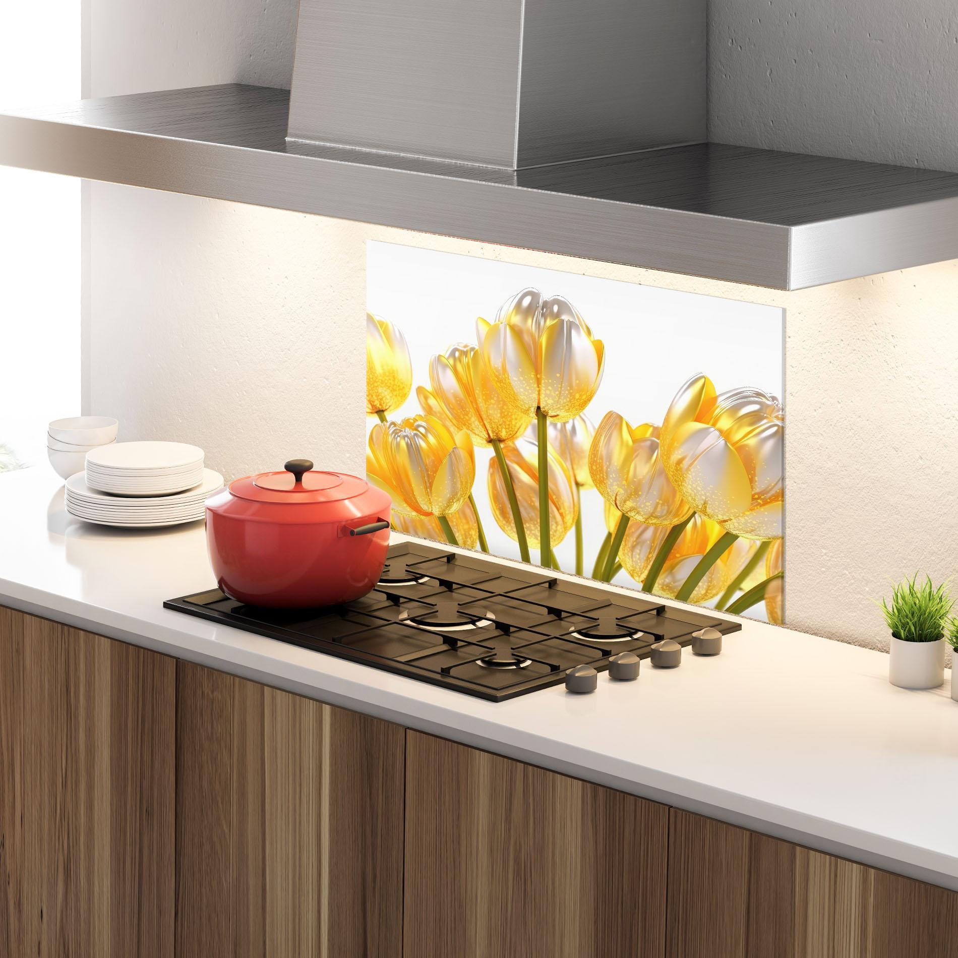 Panel Szklany do Kuchni Gold White Tulips mockup 4