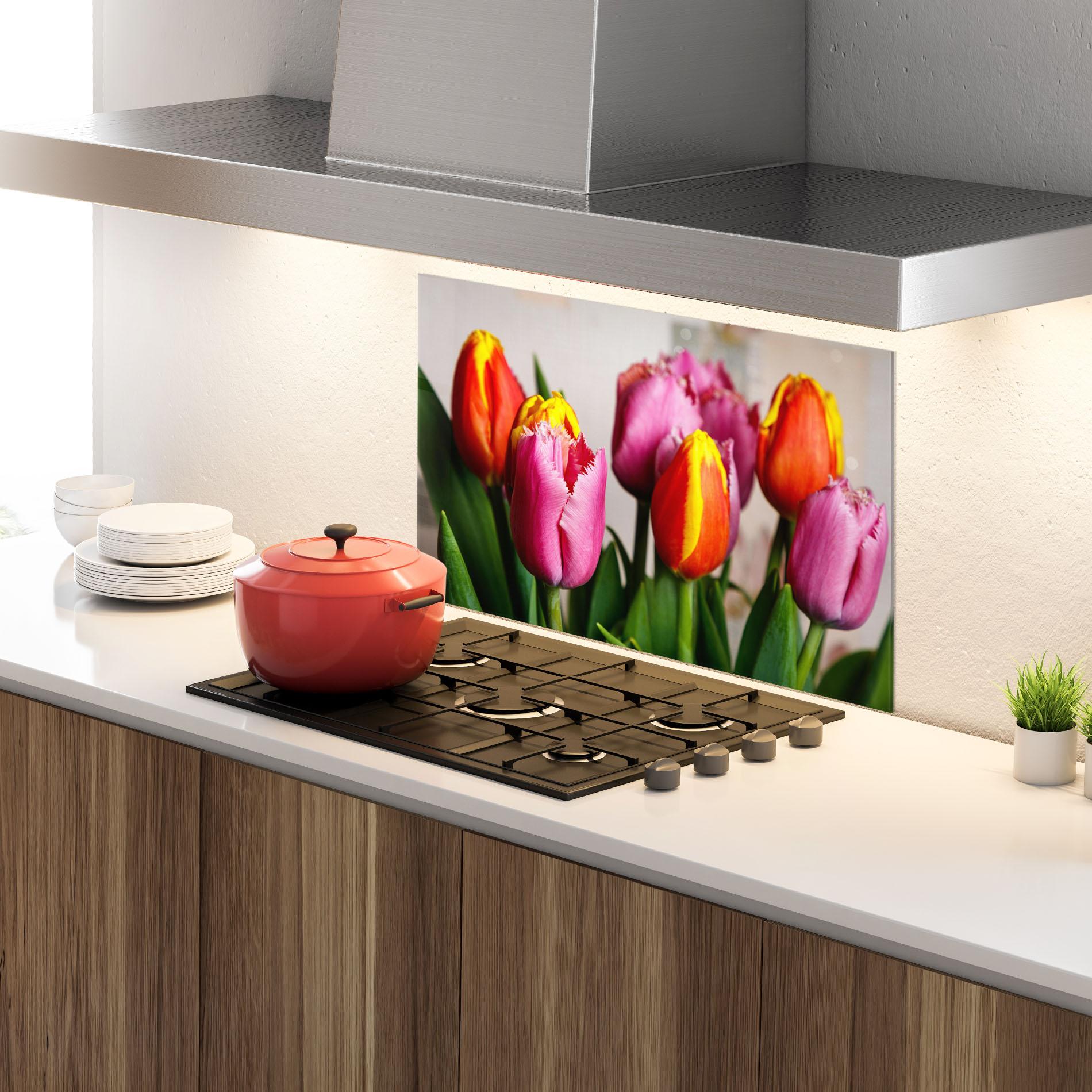 Panel Szklany do Kuchni Pink Orange Tulips mockup 4