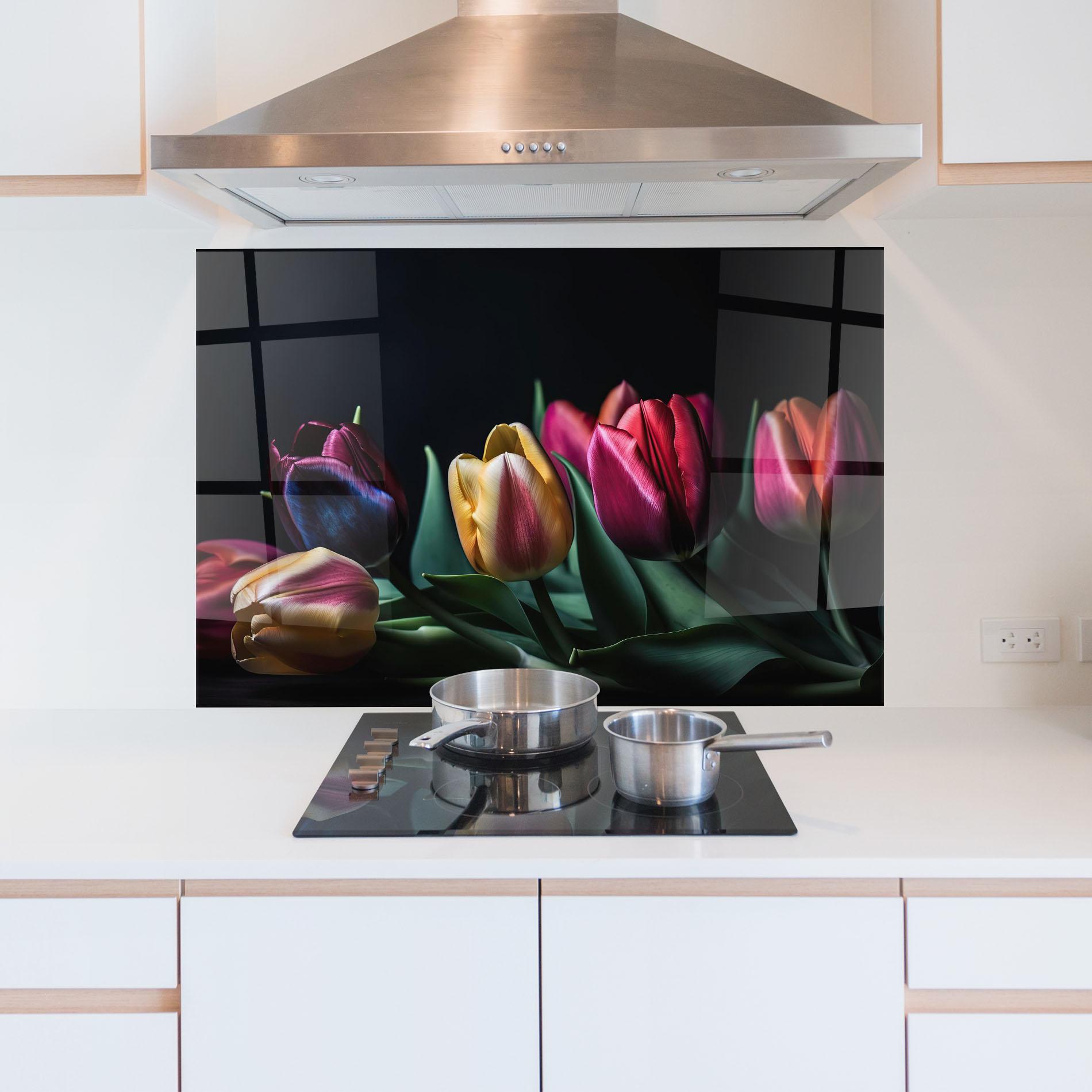 Panel Szklany do Kuchni Pink Yellow Tulips mockup 5
