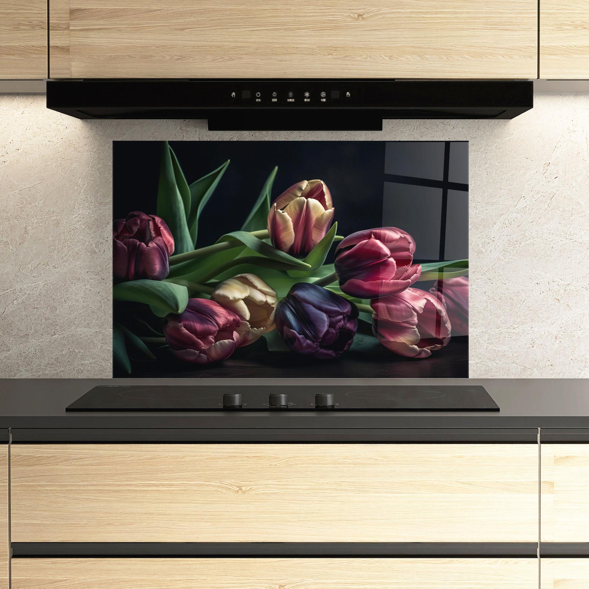 Panel Szklany do Kuchni Dark Purple Tulip mockup 3