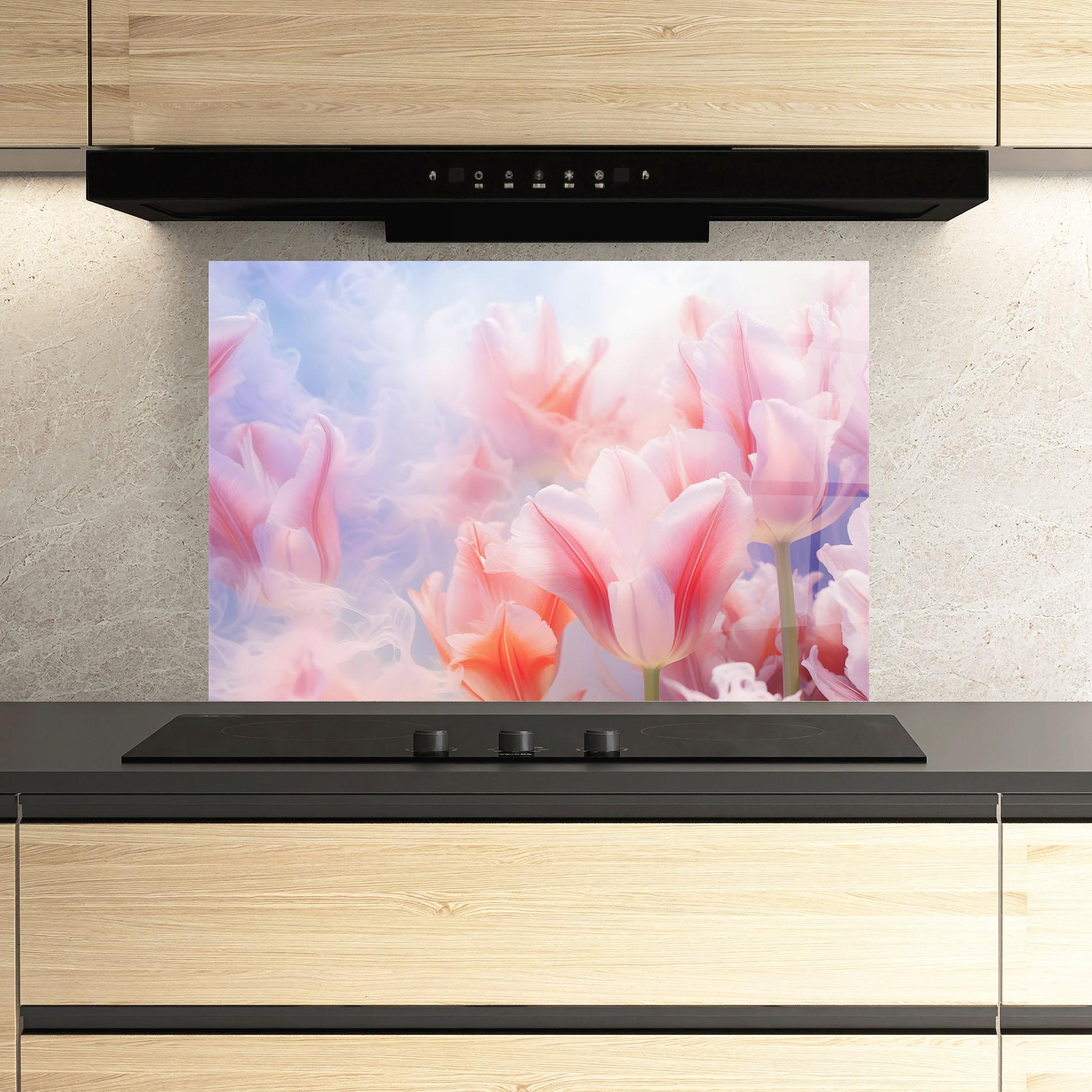 Panel Szklany do Kuchni Dreamy Pink Tulips mockup 3
