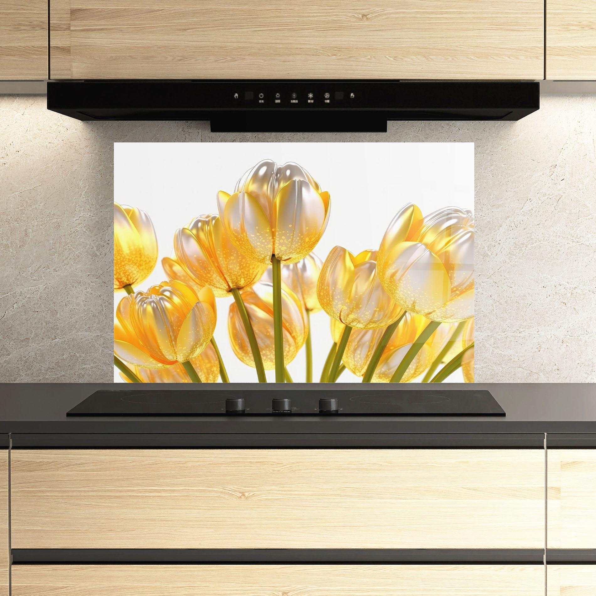 Panel Szklany do Kuchni Gold White Tulips mockup 3