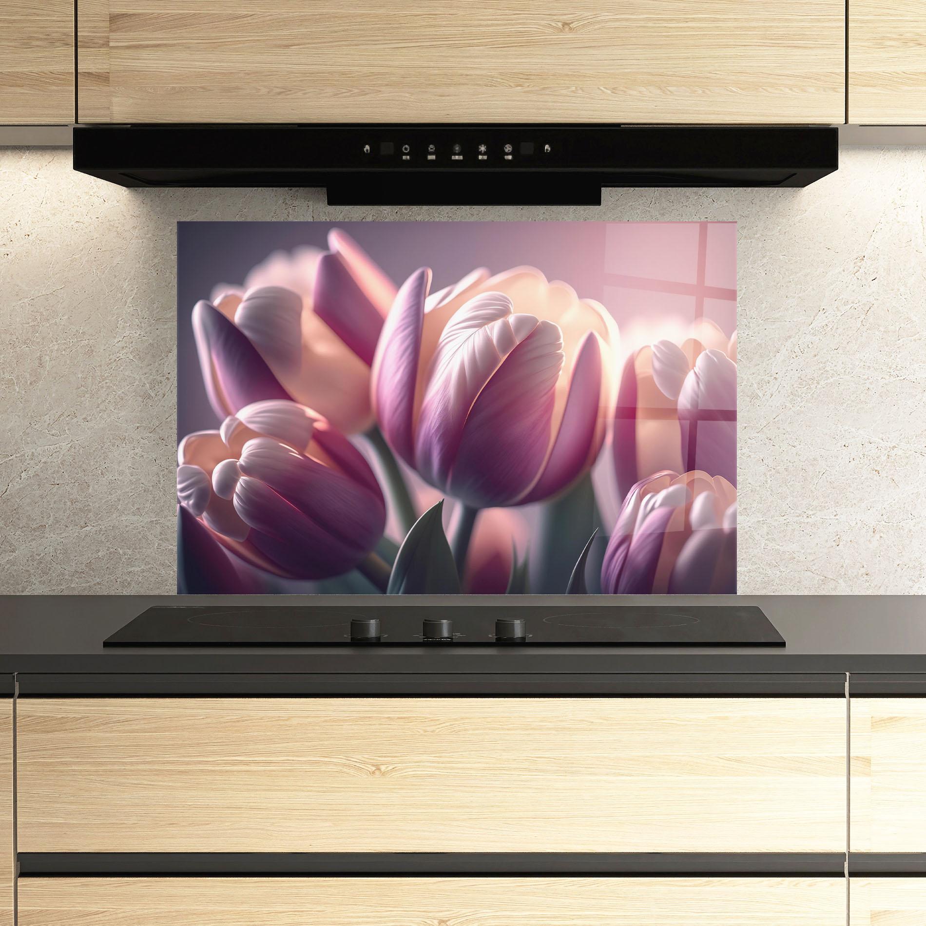 Panel Szklany do Kuchni Pastel Pink Tulips mockup 3