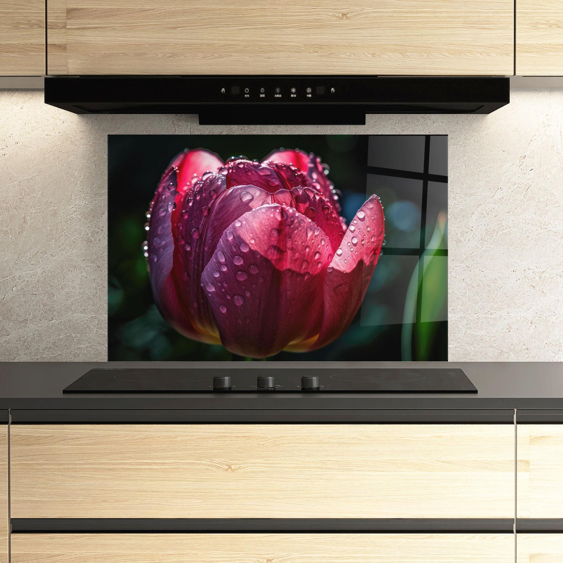 Panel Szklany do Kuchni Pink Tulip After Rain mockup 3