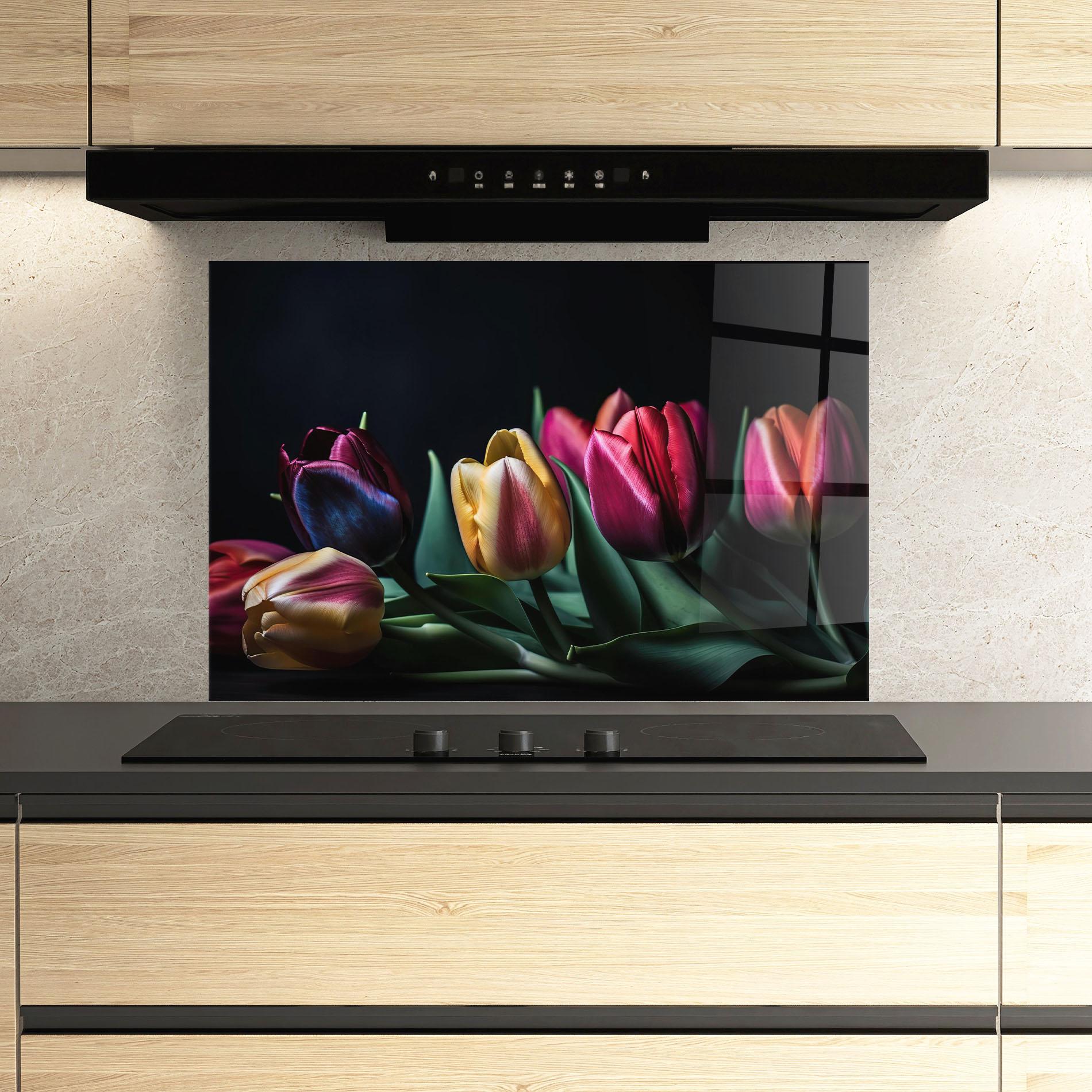 Panel Szklany do Kuchni Pink Yellow Tulips mockup 3