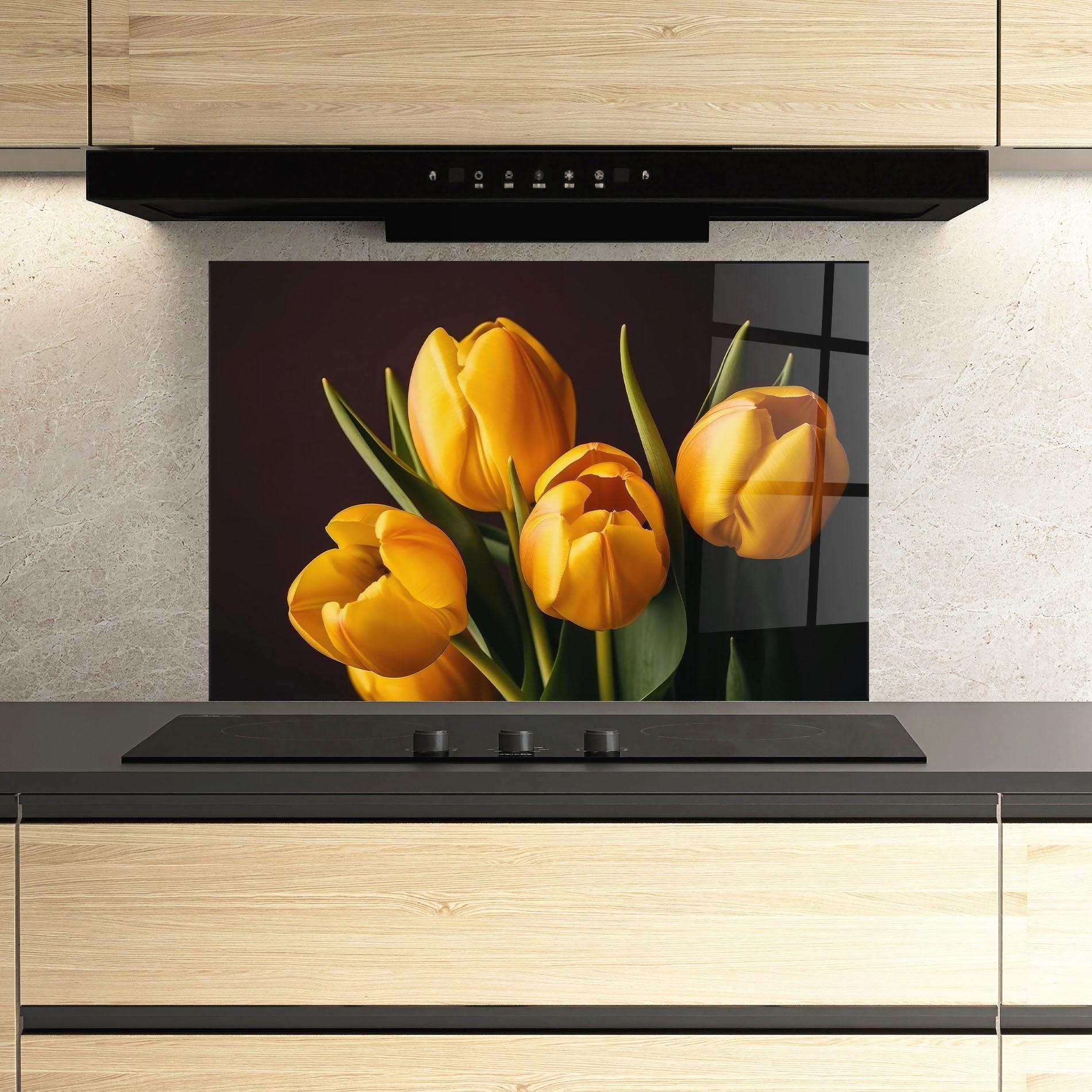 Panel Szklany do Kuchni Strong Yellow Tulips mockup 3