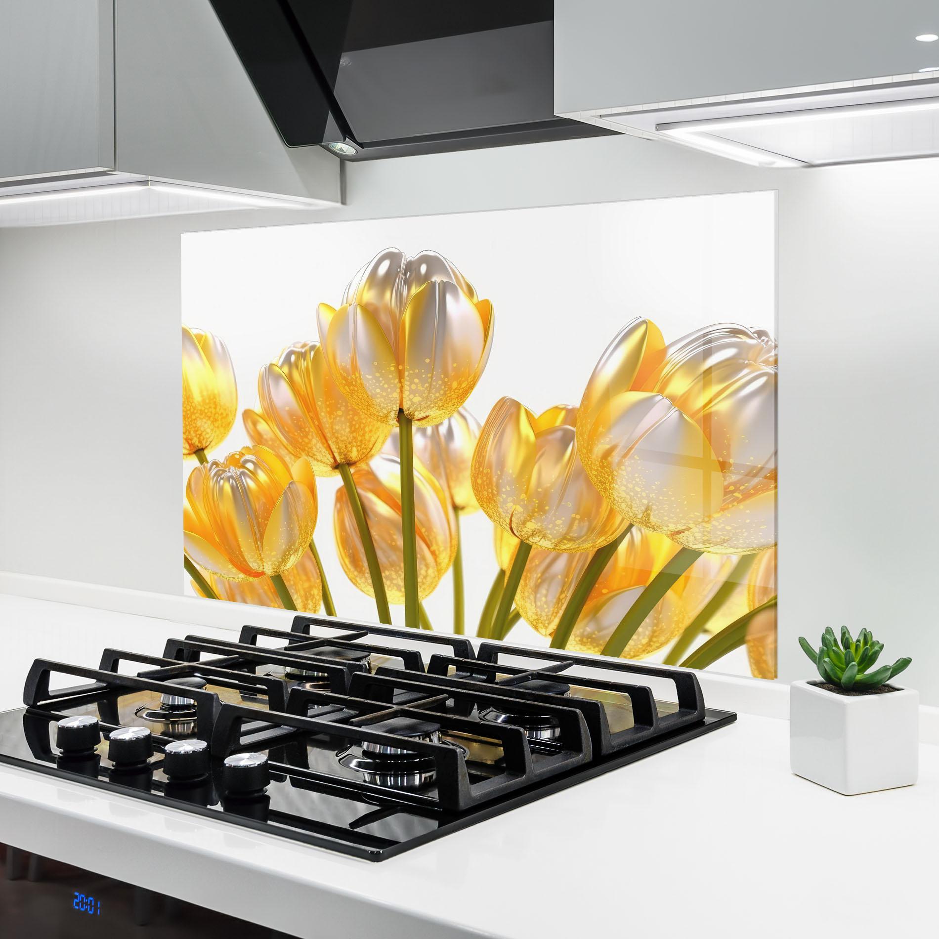 Panel Szklany do Kuchni Gold White Tulips mockup 6