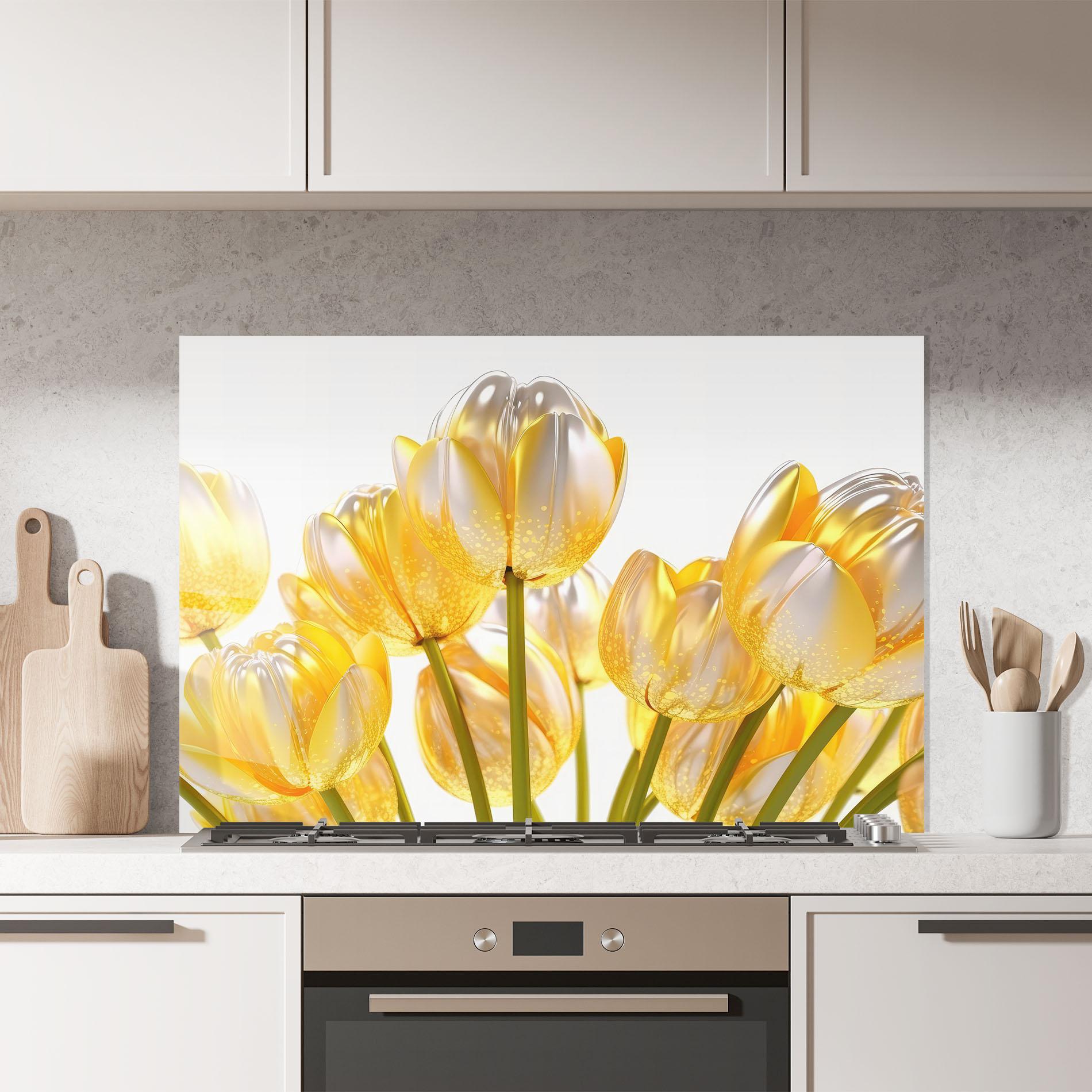 Panel Szklany do Kuchni Gold White Tulips mockup 7