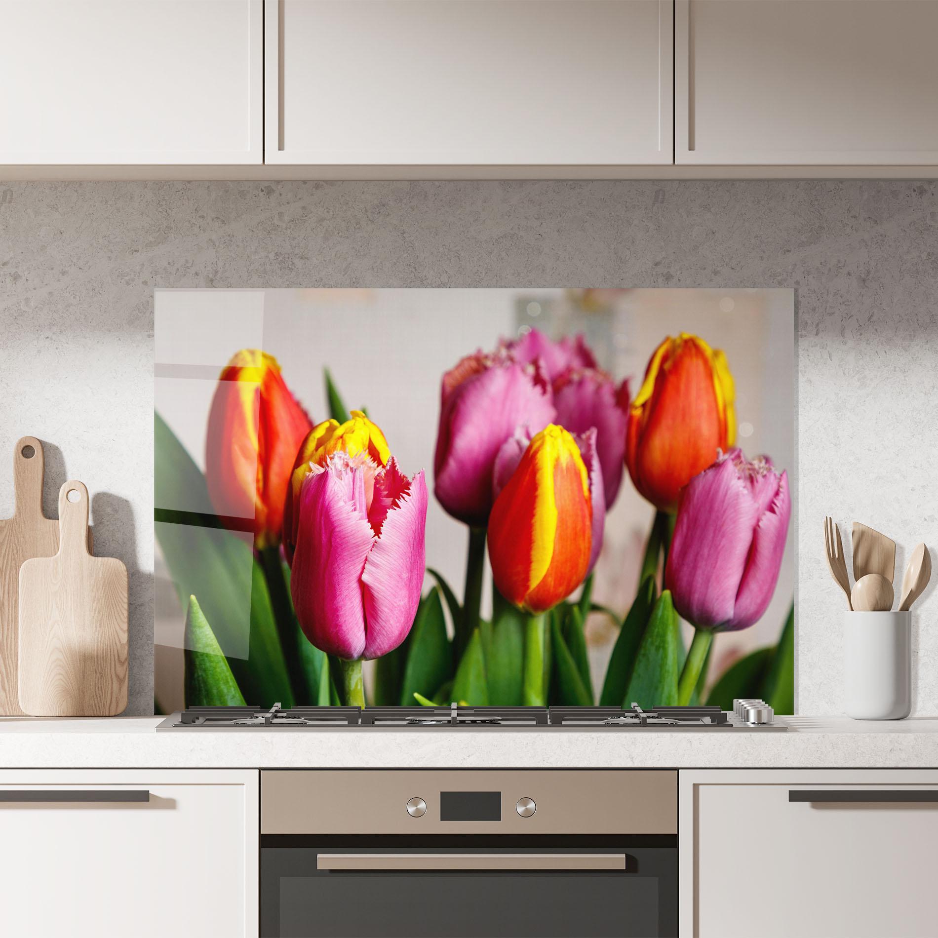 Panel Szklany do Kuchni Pink Orange Tulips mockup 7