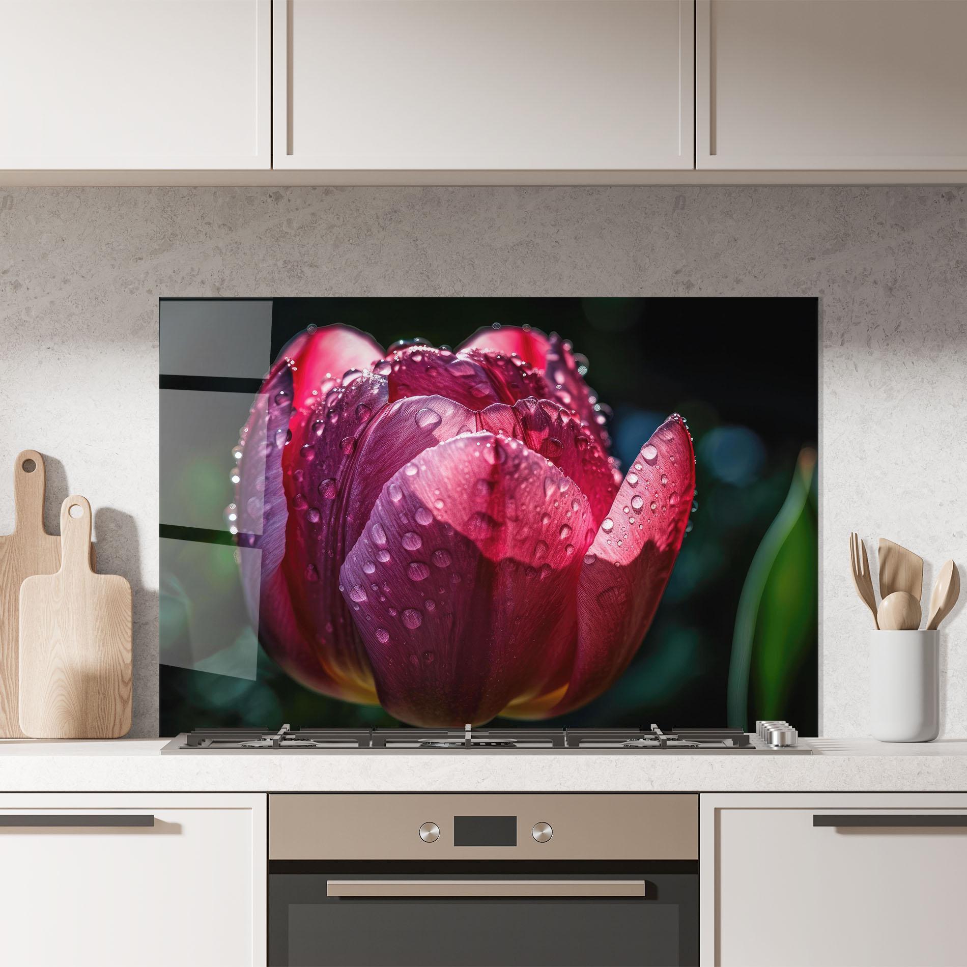 Panel Szklany do Kuchni Pink Tulip After Rain mockup 7