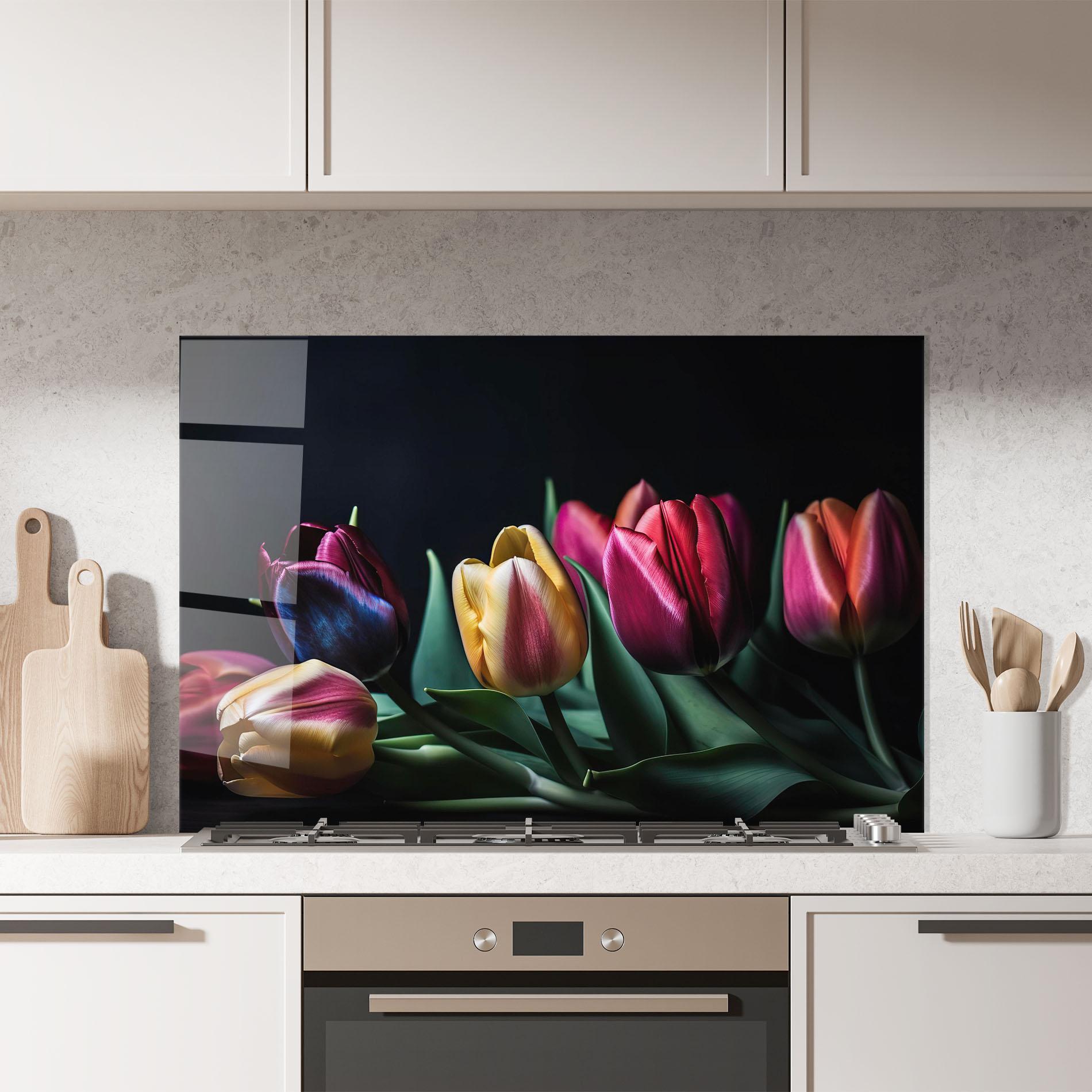 Panel Szklany do Kuchni Pink Yellow Tulips mockup 7