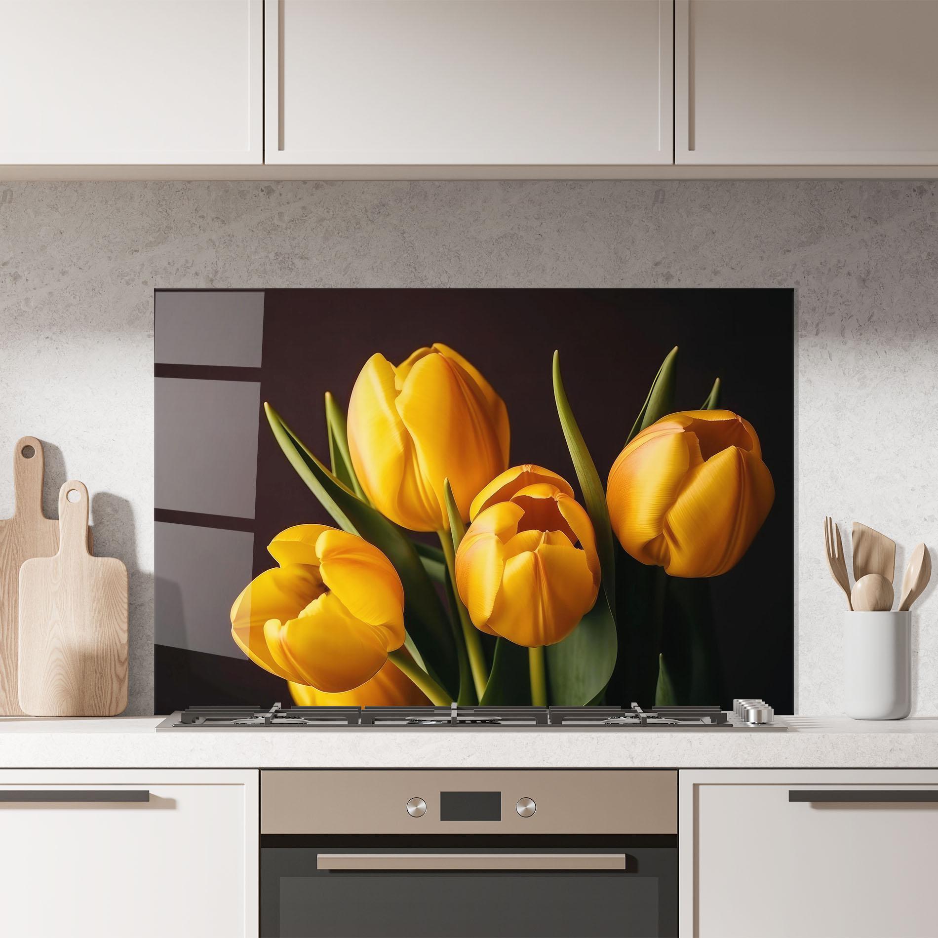 Panel Szklany do Kuchni Strong Yellow Tulips mockup 7