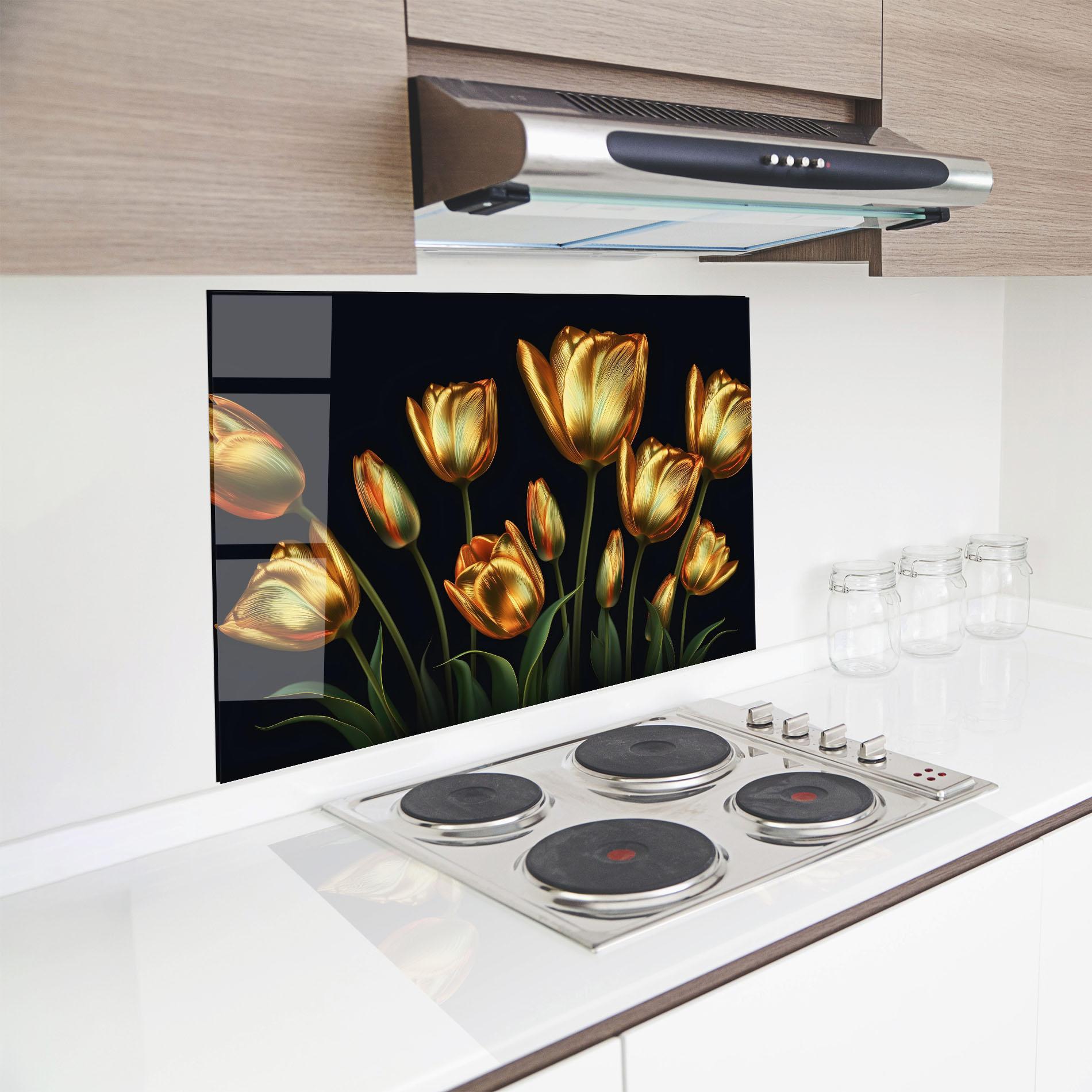 Panel Szklany do Kuchni Gold Pretty Tulips mockup 8