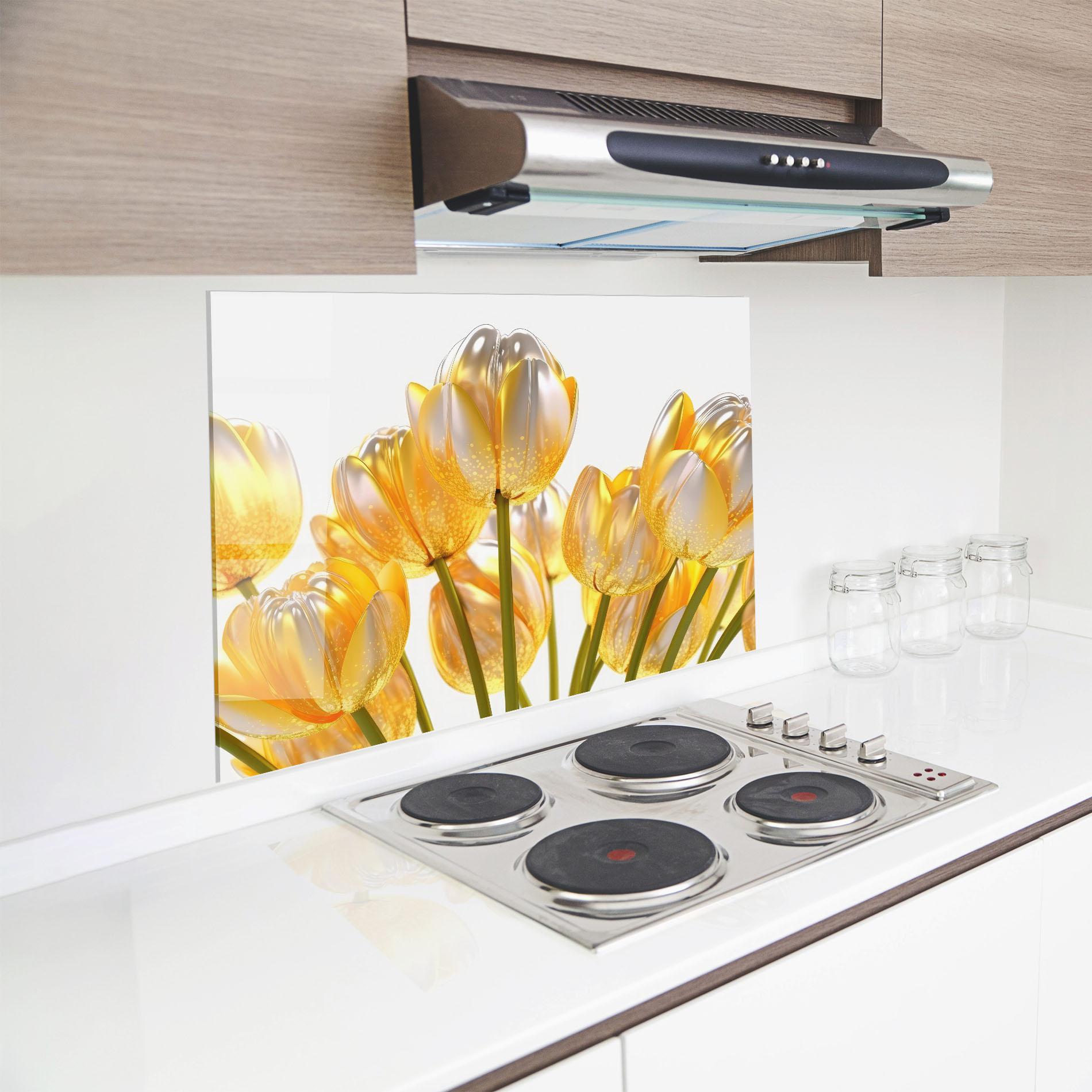 Panel Szklany do Kuchni Gold White Tulips mockup 8