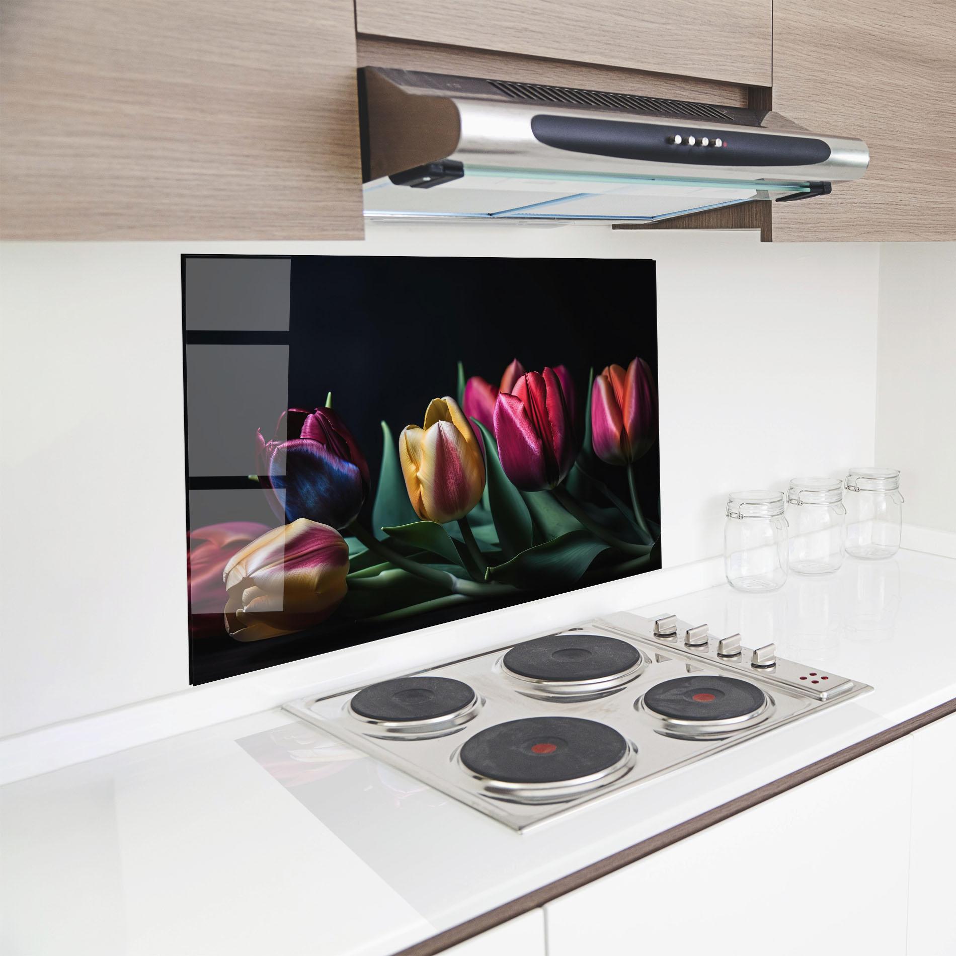 Panel Szklany do Kuchni Pink Yellow Tulips mockup 8