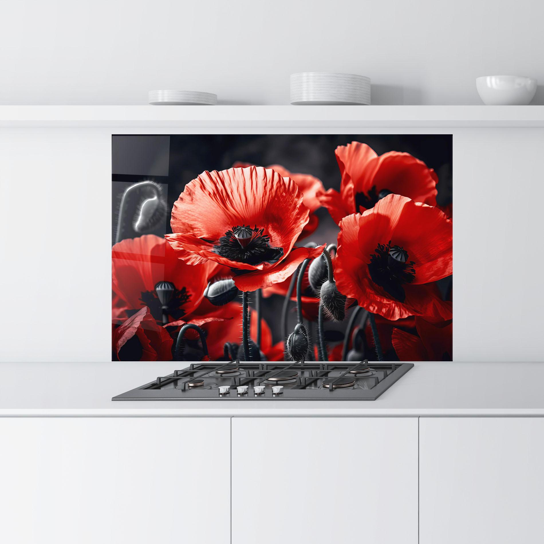 Panel Szklany do Kuchni Black Red Poppy View mockup 9